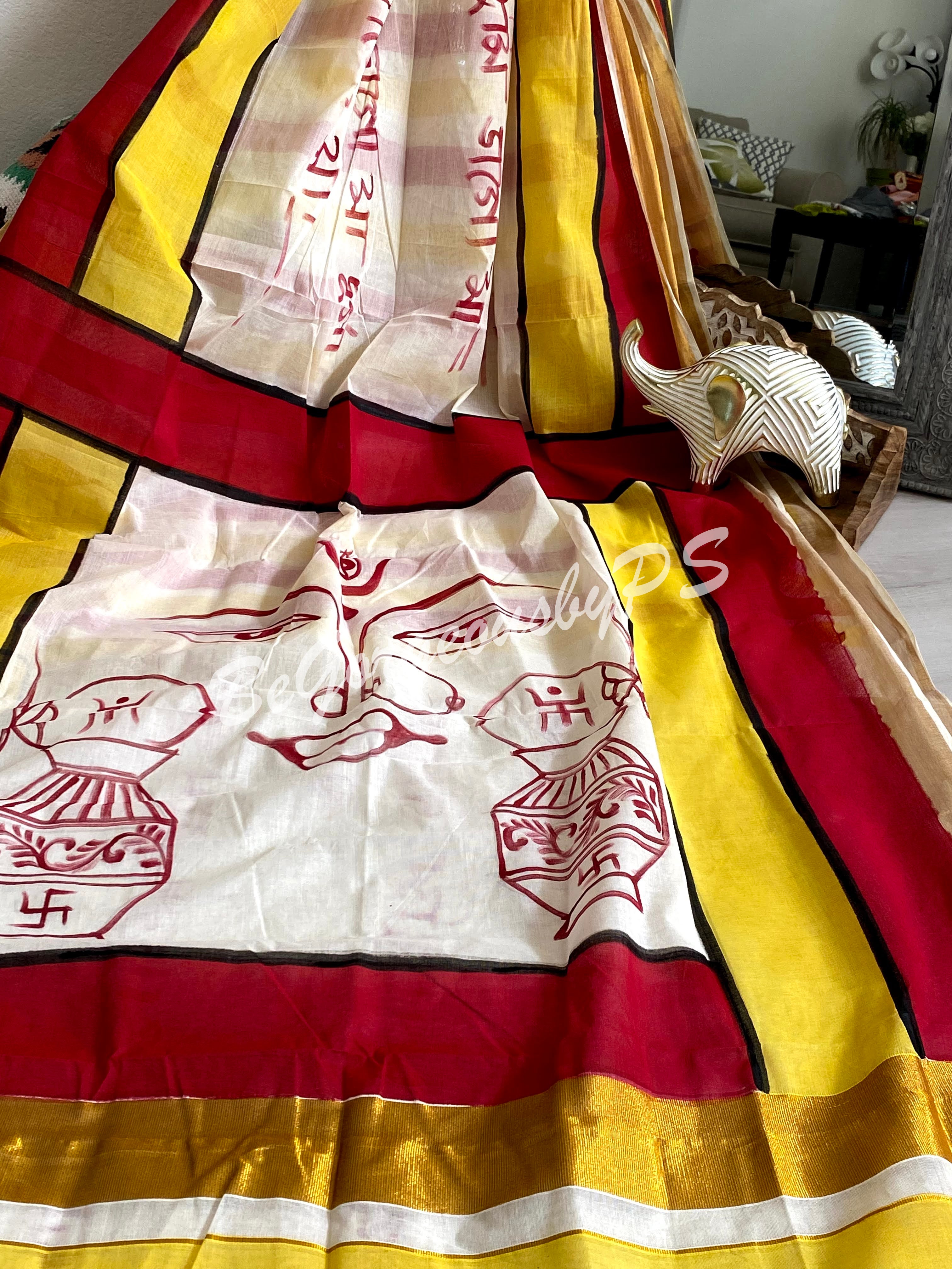 Cotton hand painted saree