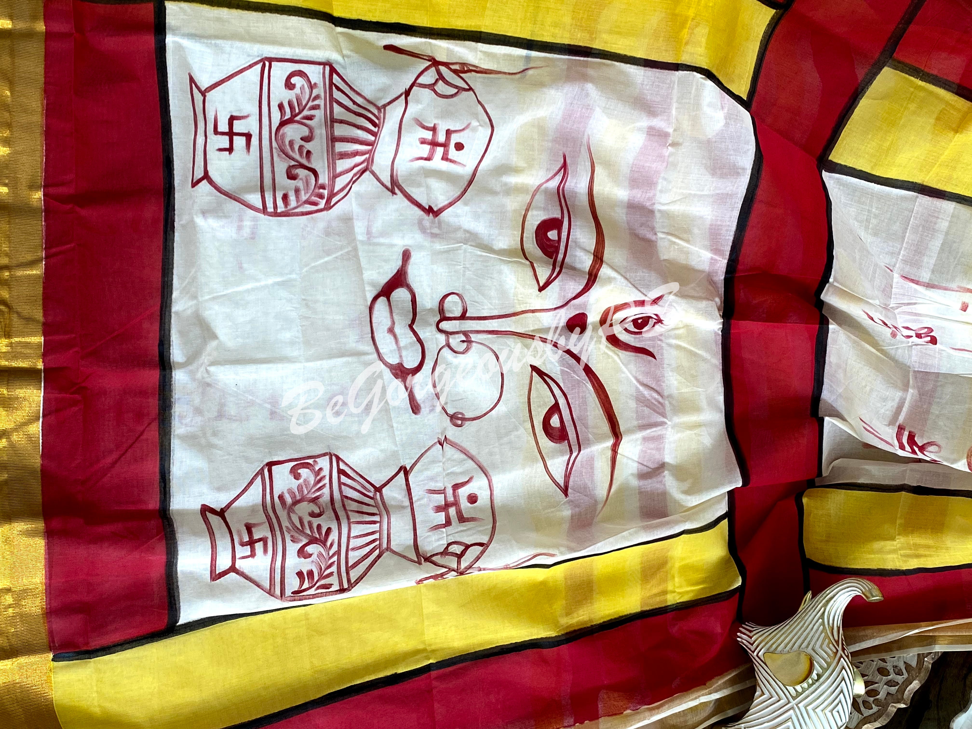 Cotton hand painted saree