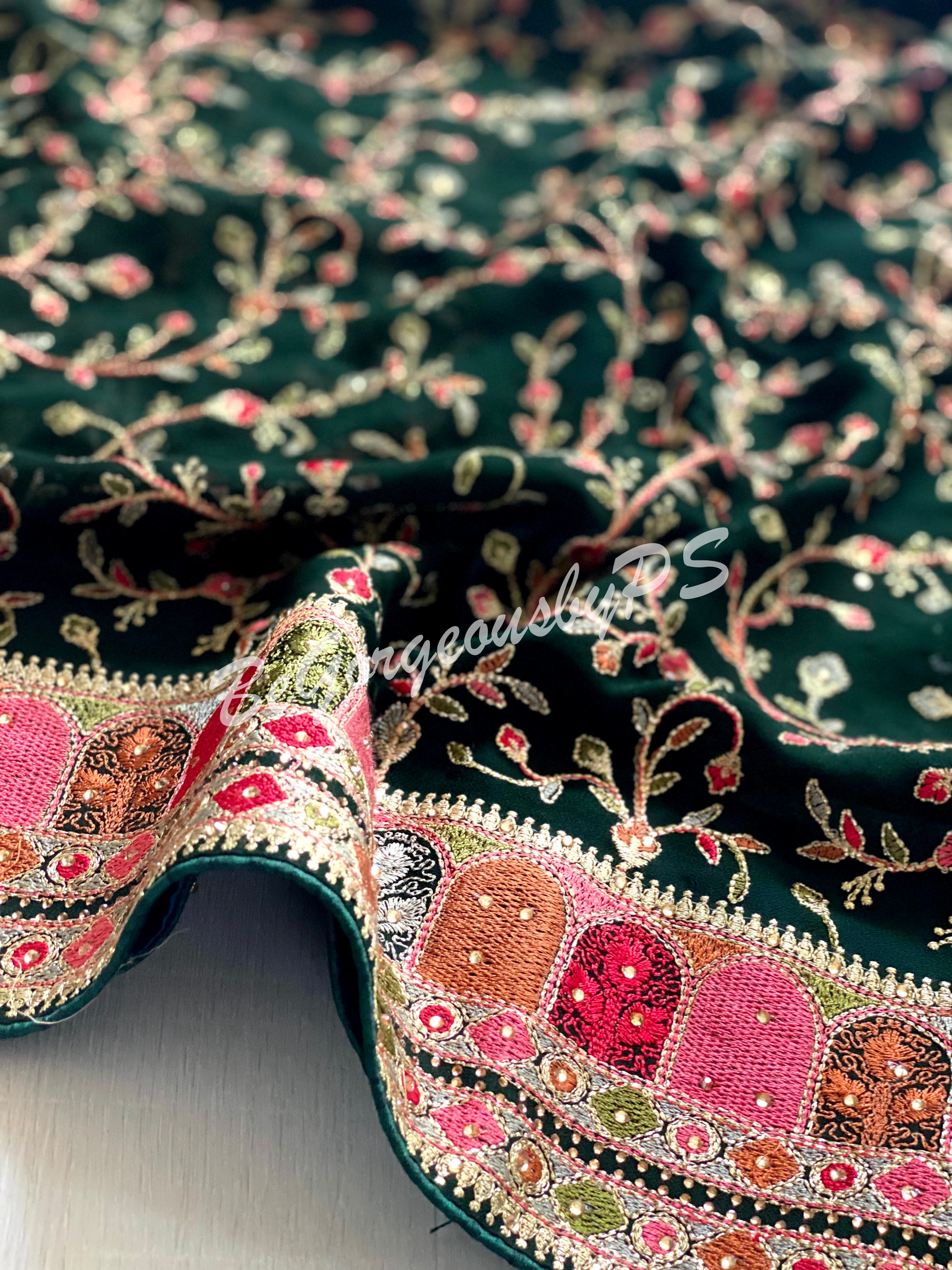Kashmiri Embroidery pure georgette saree with sarowski work