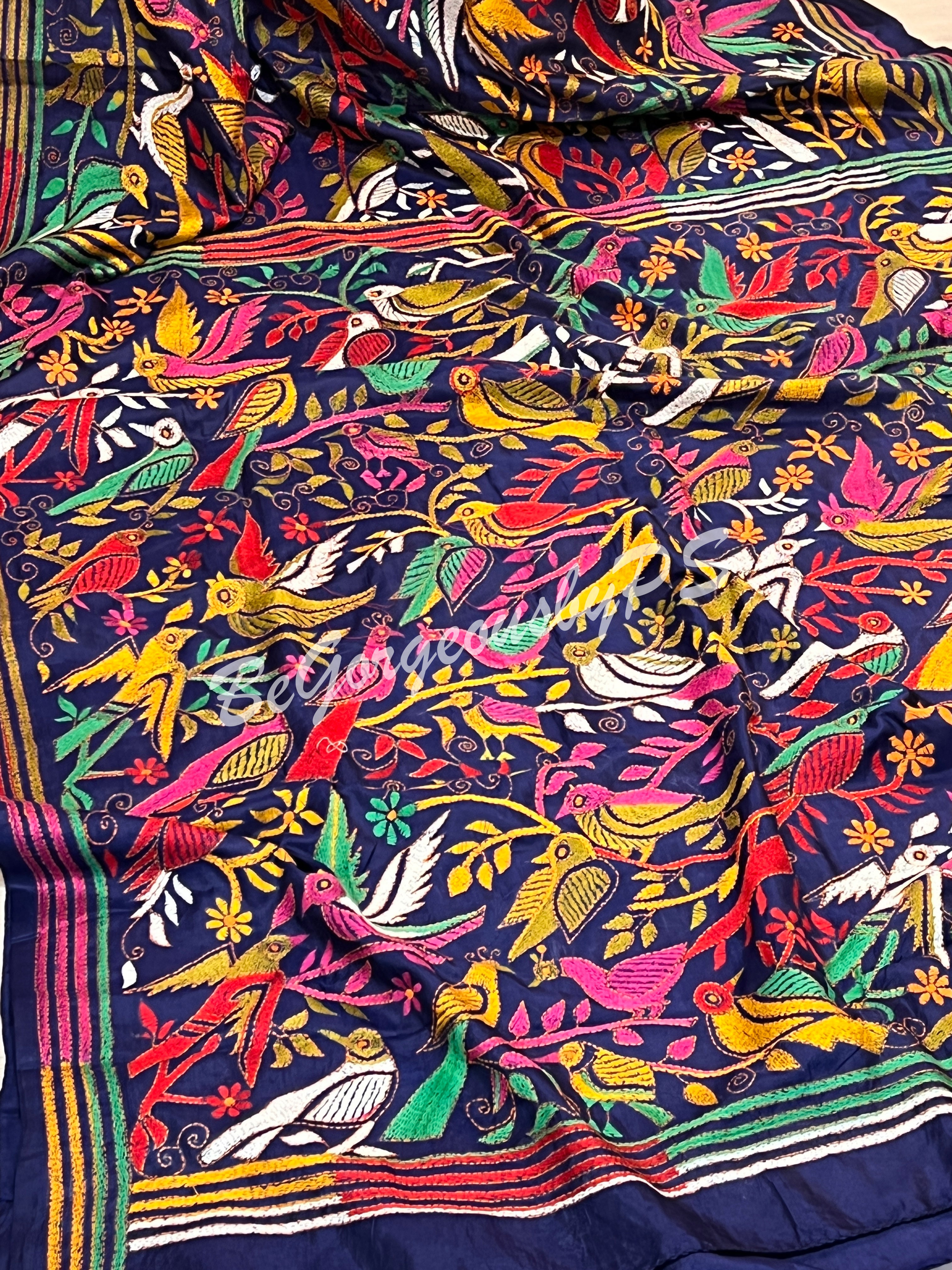 KANTHA BANGALORE SILK NAVY BLUE SAREE