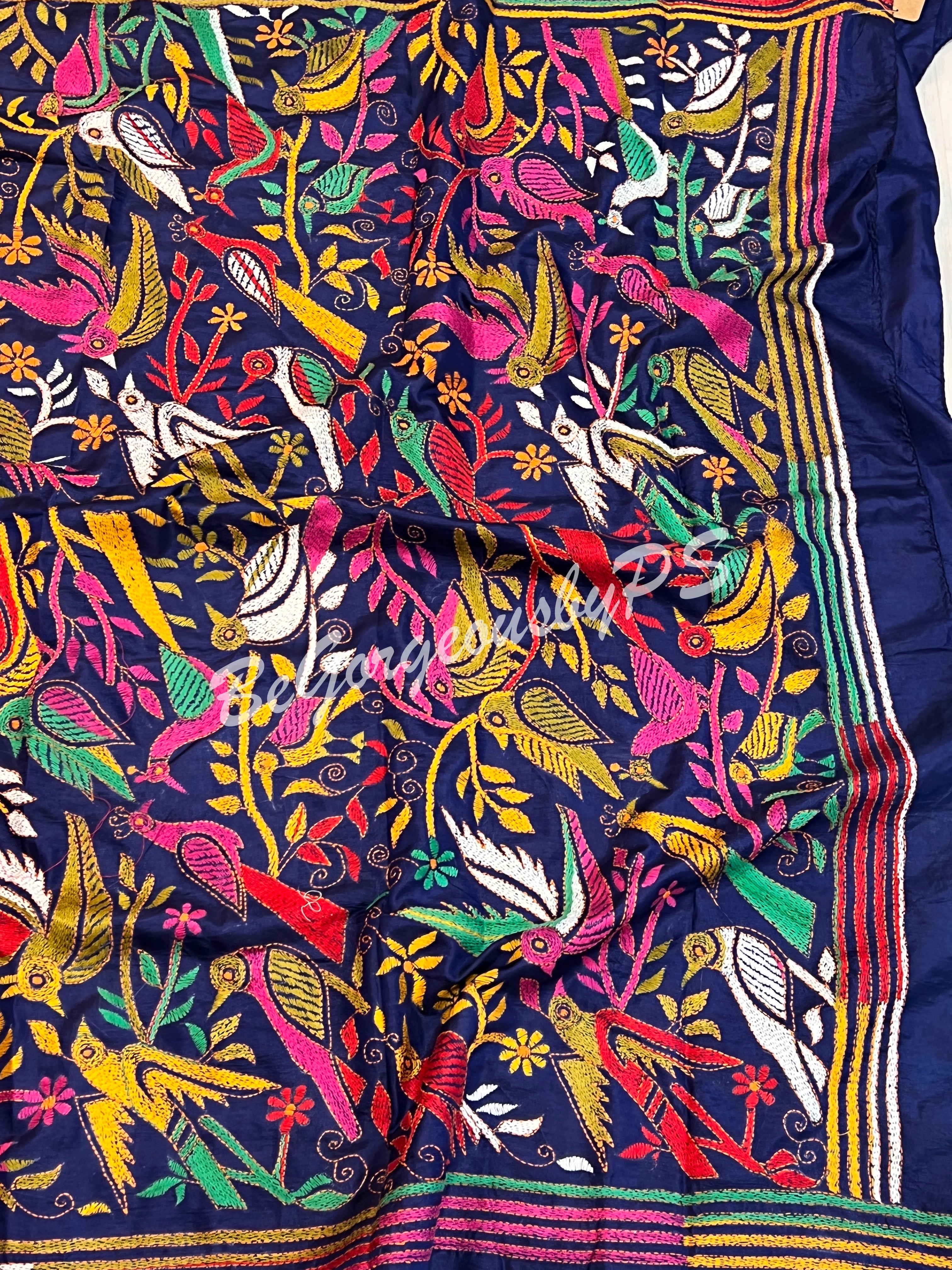 KANTHA BANGALORE SILK NAVY BLUE SAREE
