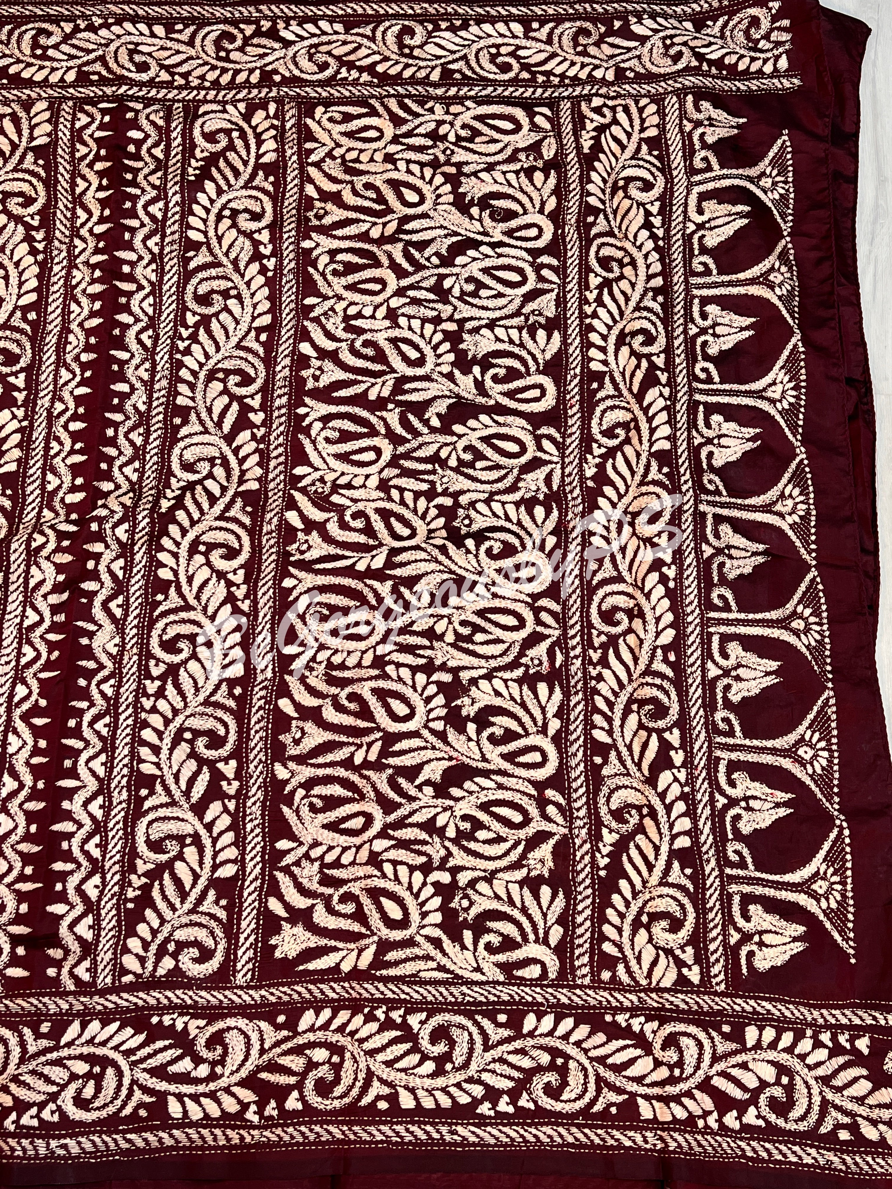KANTHA BANGALORE SILK DEEP RED SAREE