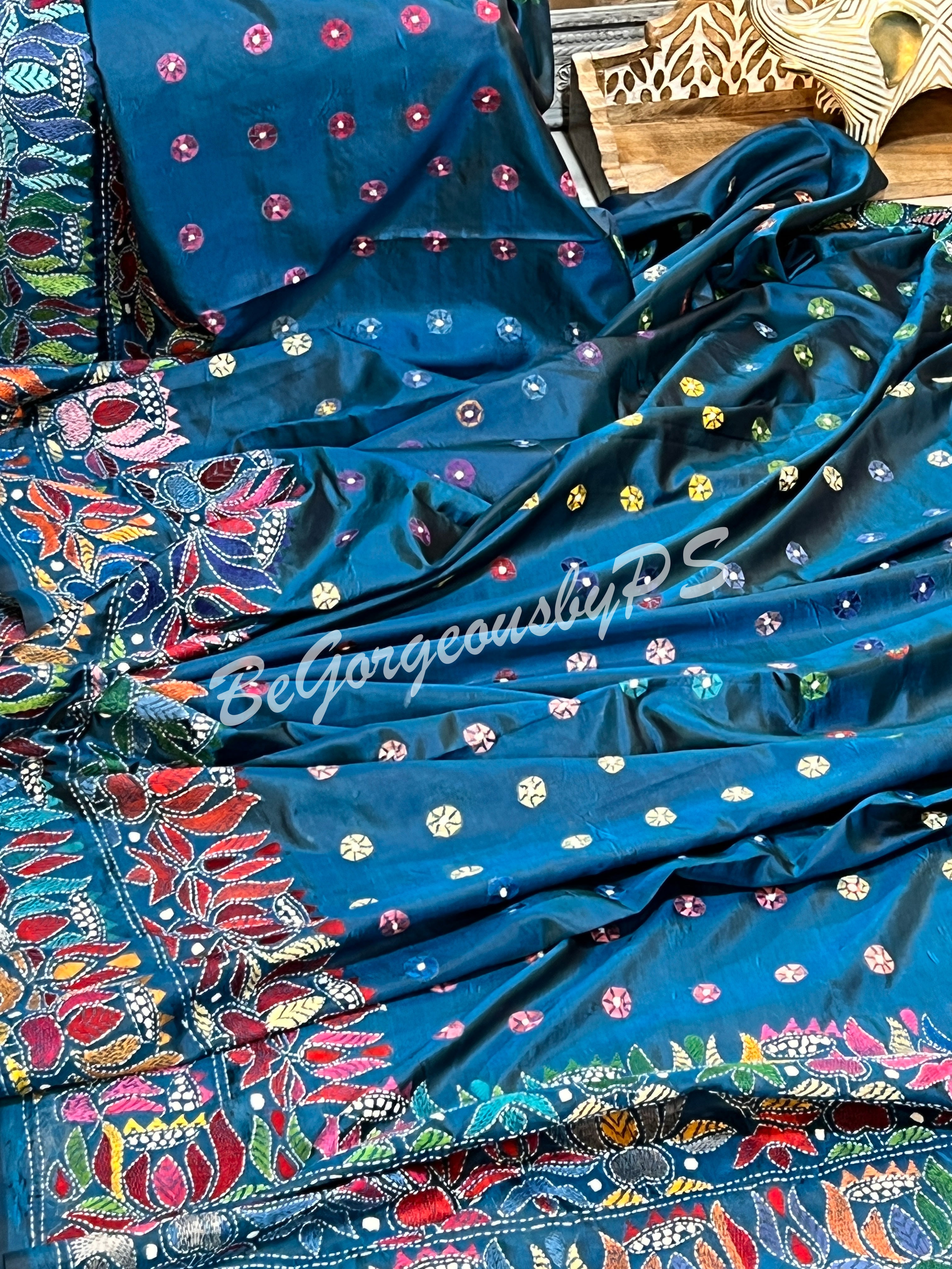 KANTHA BANGALORE SILK TURQOISE BLUE SAREE
