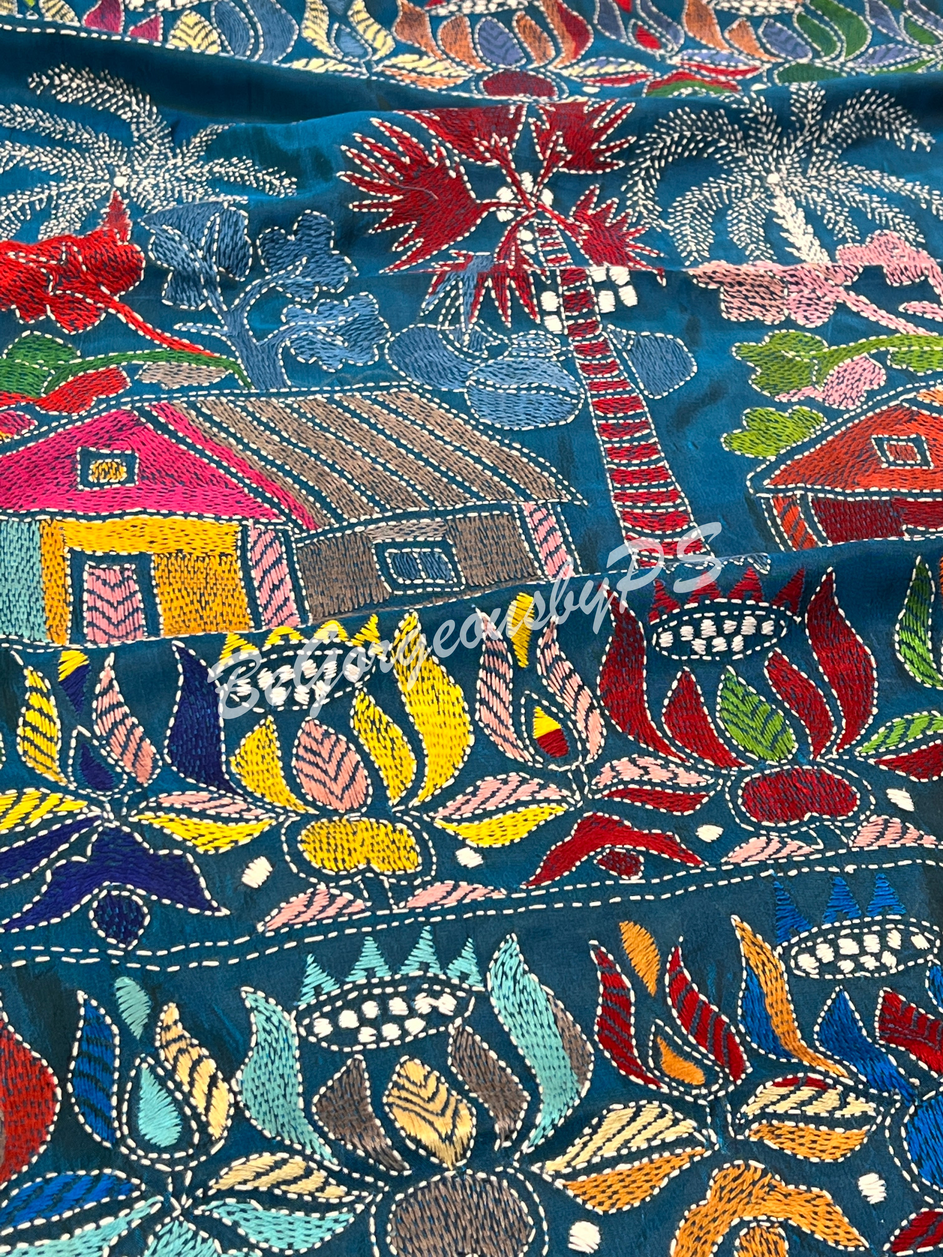 KANTHA BANGALORE SILK TURQOISE BLUE SAREE