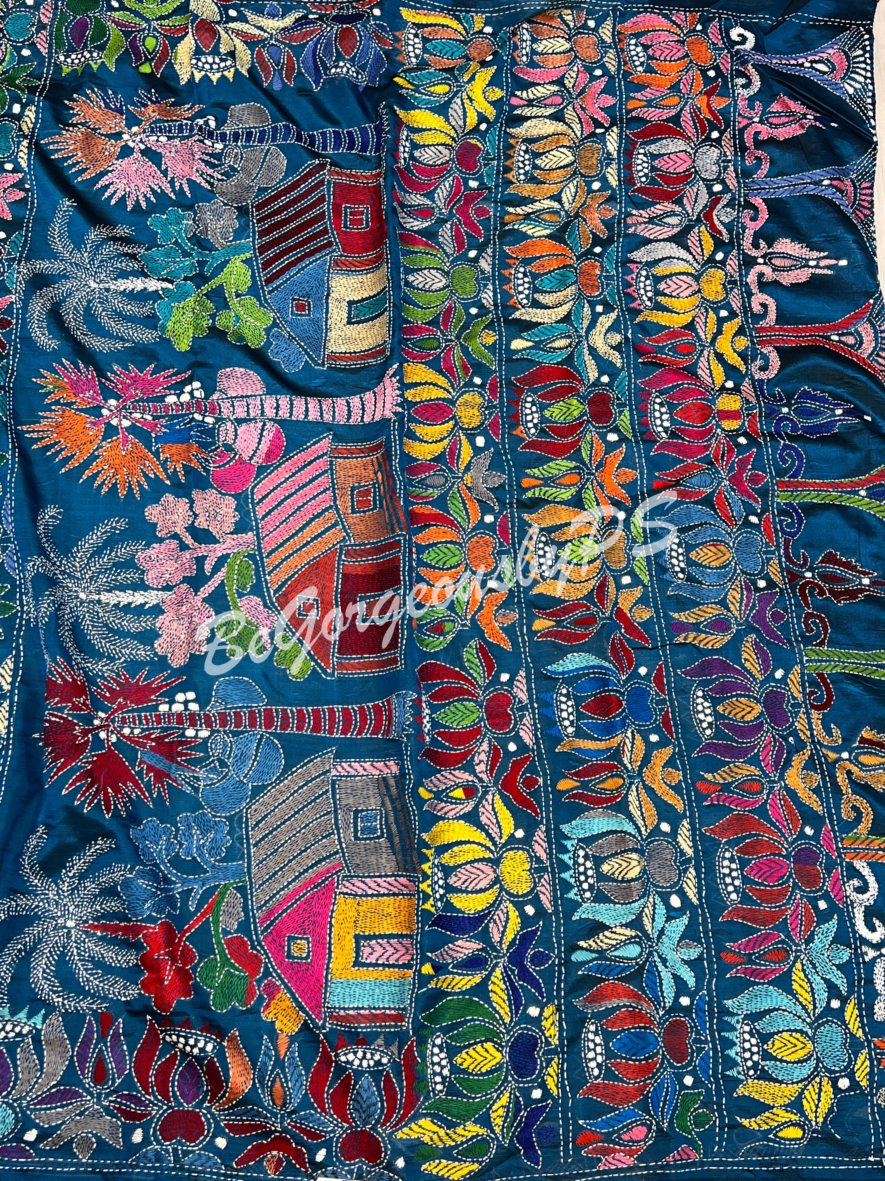 KANTHA BANGALORE SILK TURQOISE BLUE SAREE