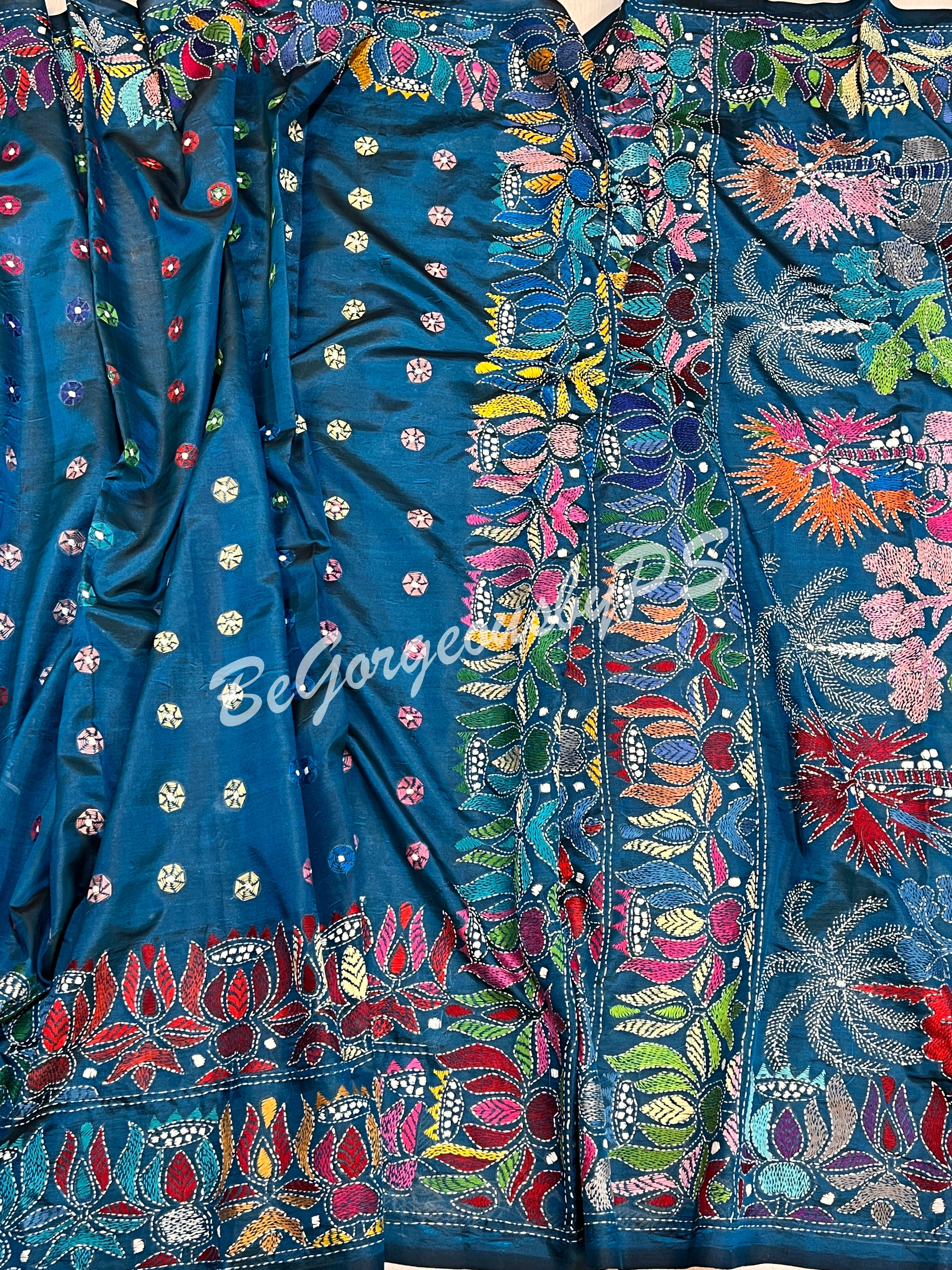KANTHA BANGALORE SILK TURQOISE BLUE SAREE