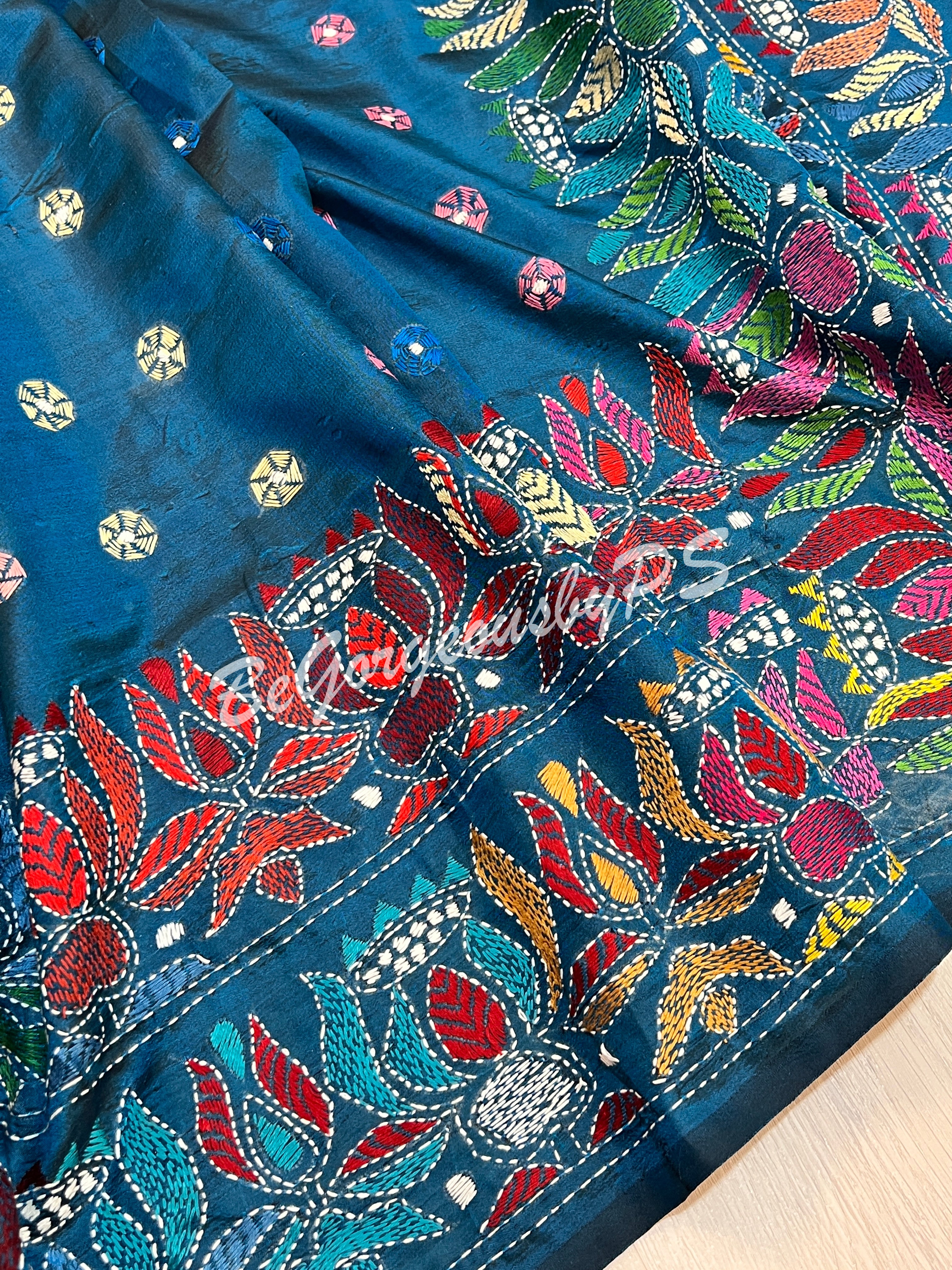 KANTHA BANGALORE SILK TURQOISE BLUE SAREE