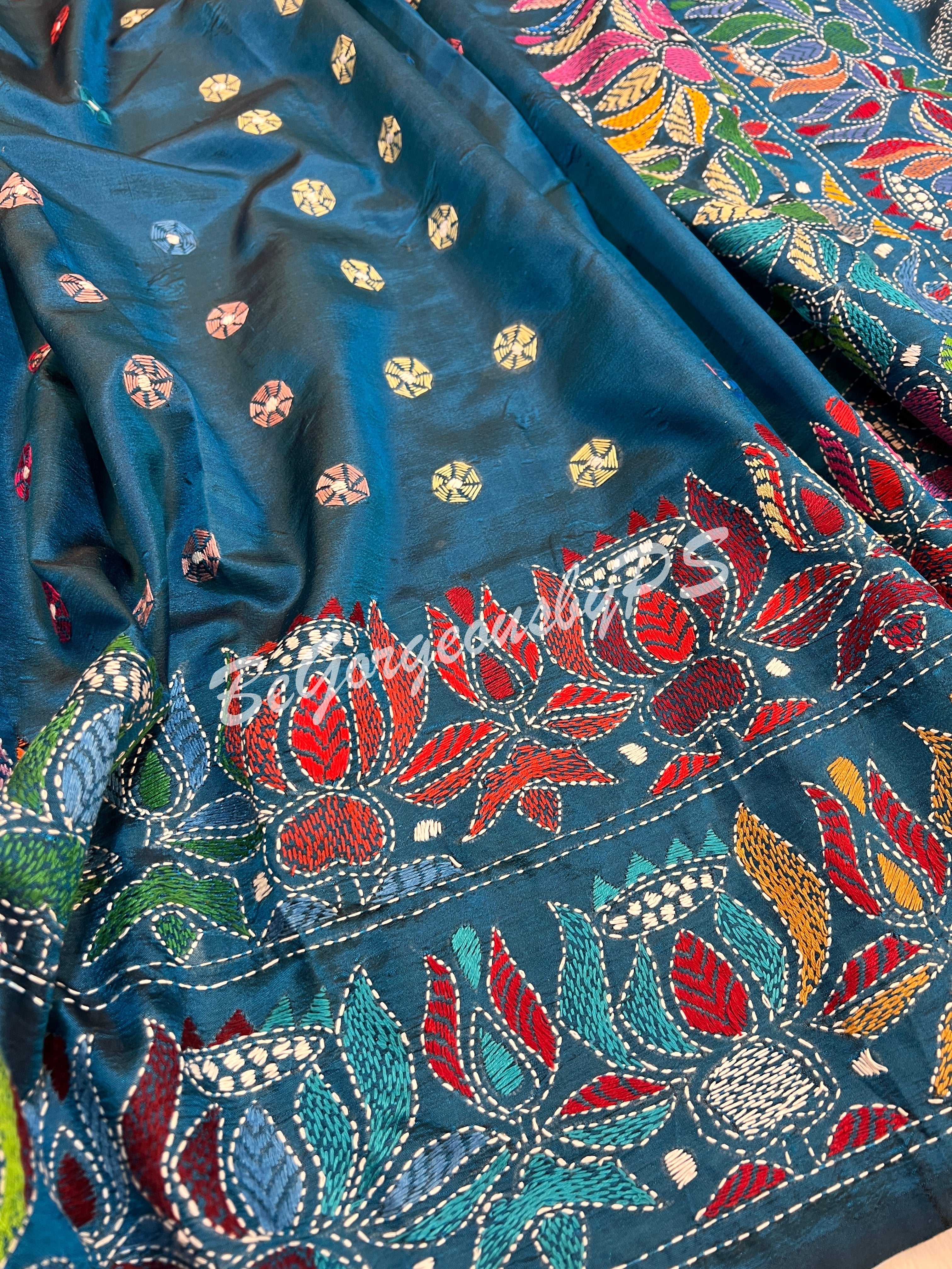 KANTHA BANGALORE SILK TURQOISE BLUE SAREE