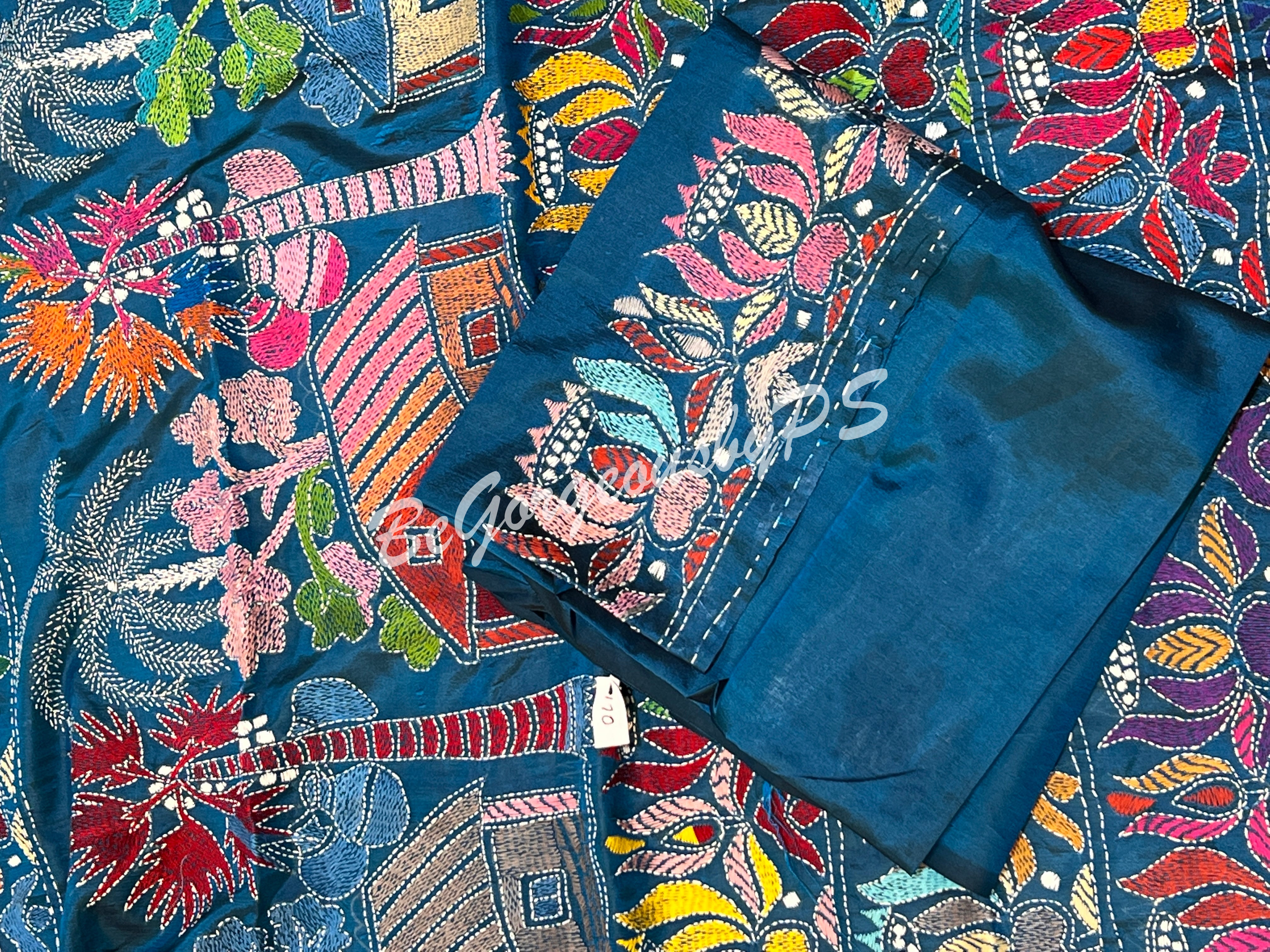 KANTHA BANGALORE SILK TURQOISE BLUE SAREE