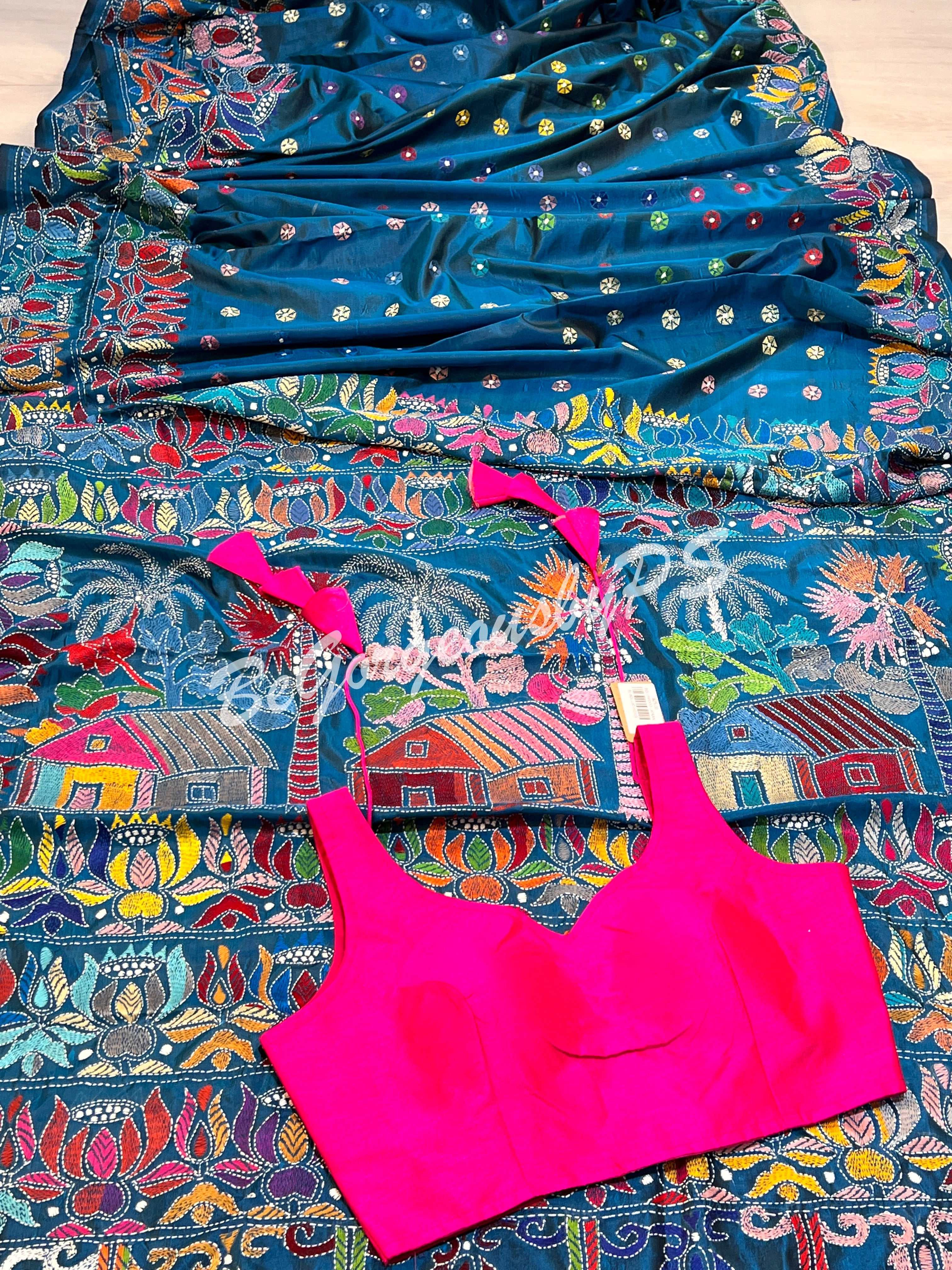 KANTHA BANGALORE SILK TURQOISE BLUE SAREE
