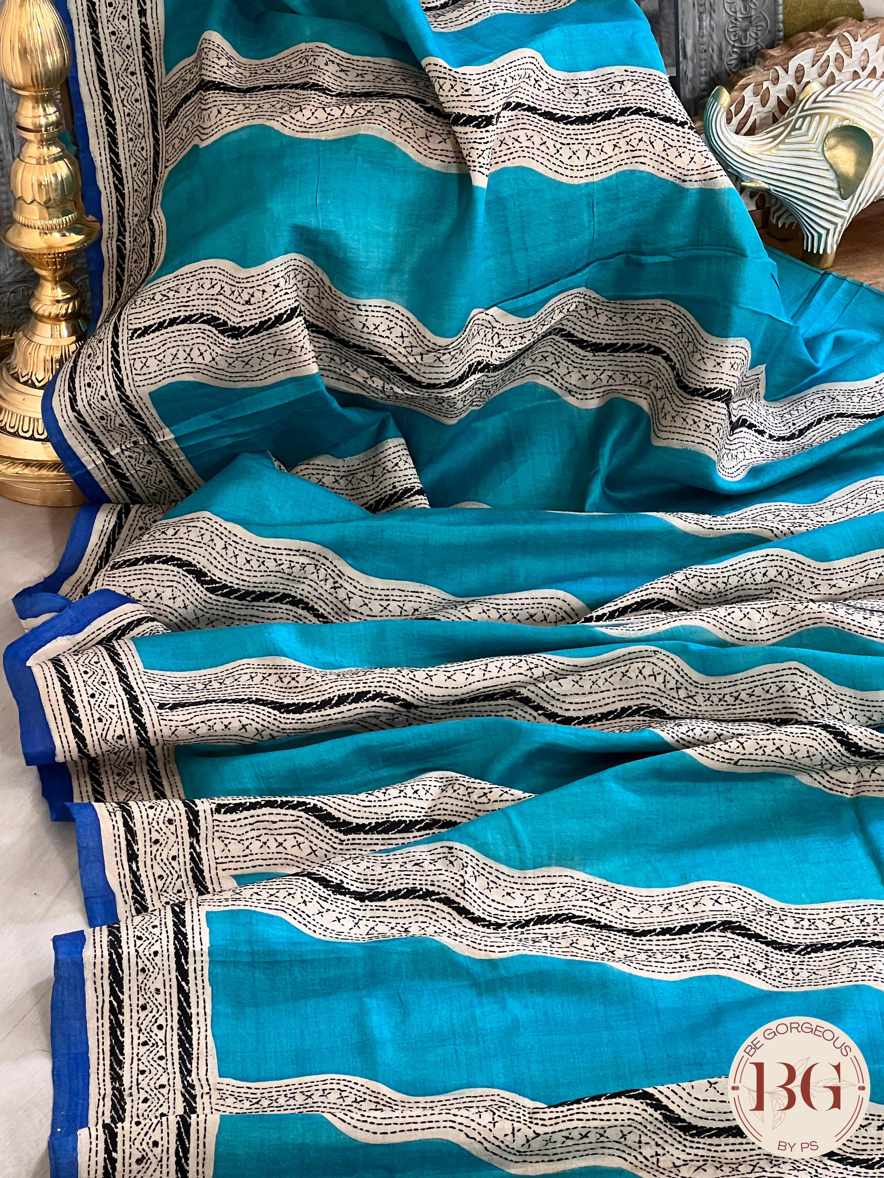 Kantha on tussar Blue