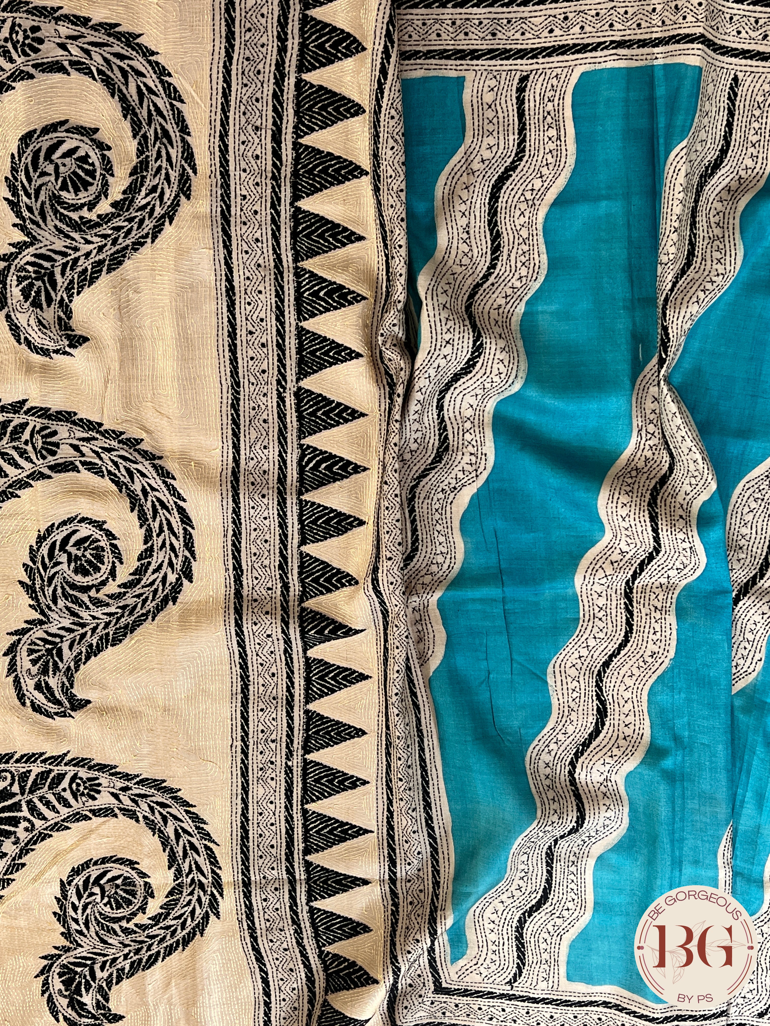 Kantha on tussar Blue