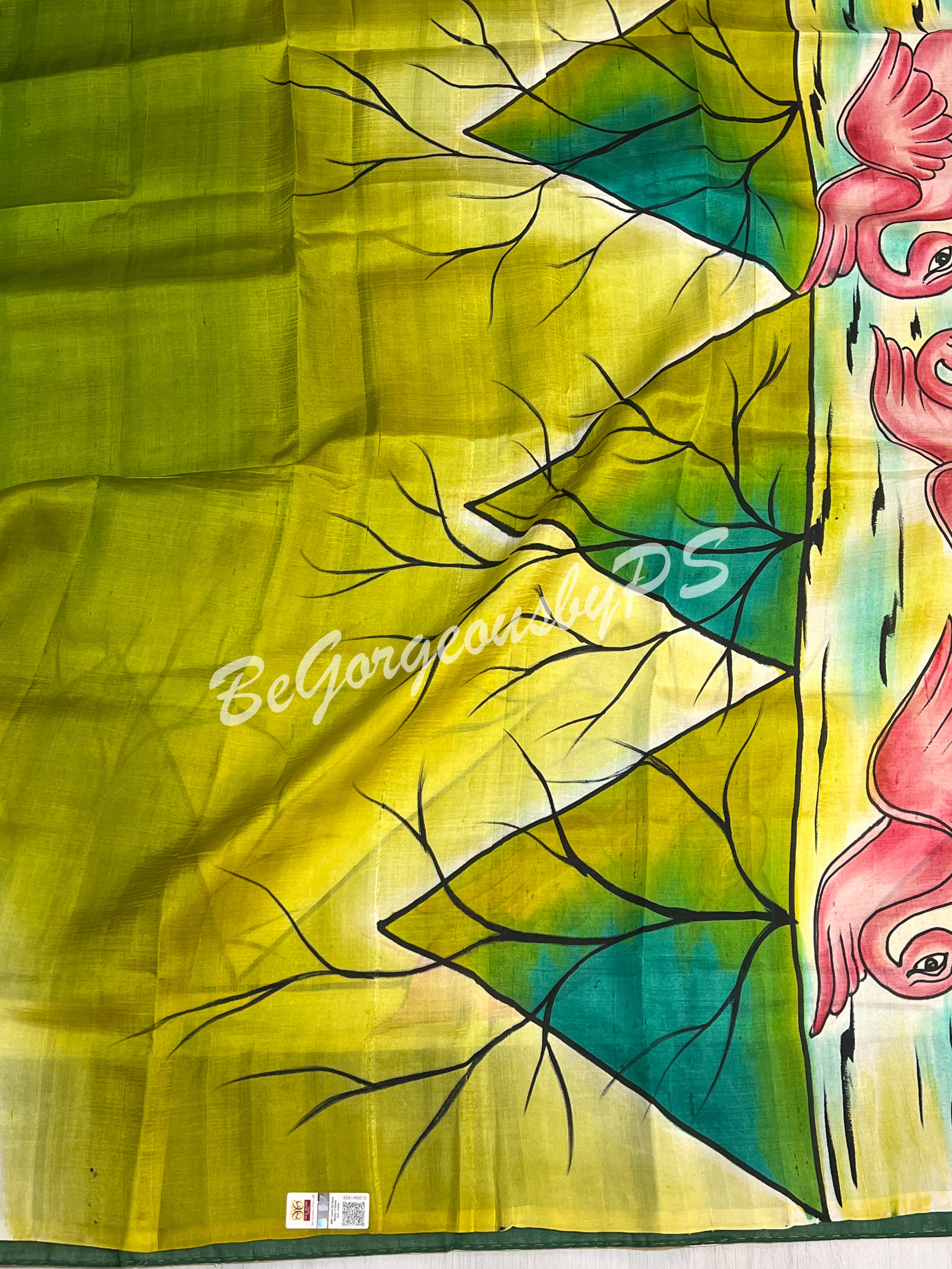 MURSHIDABAD HAND PAINTED GREEN SAREE