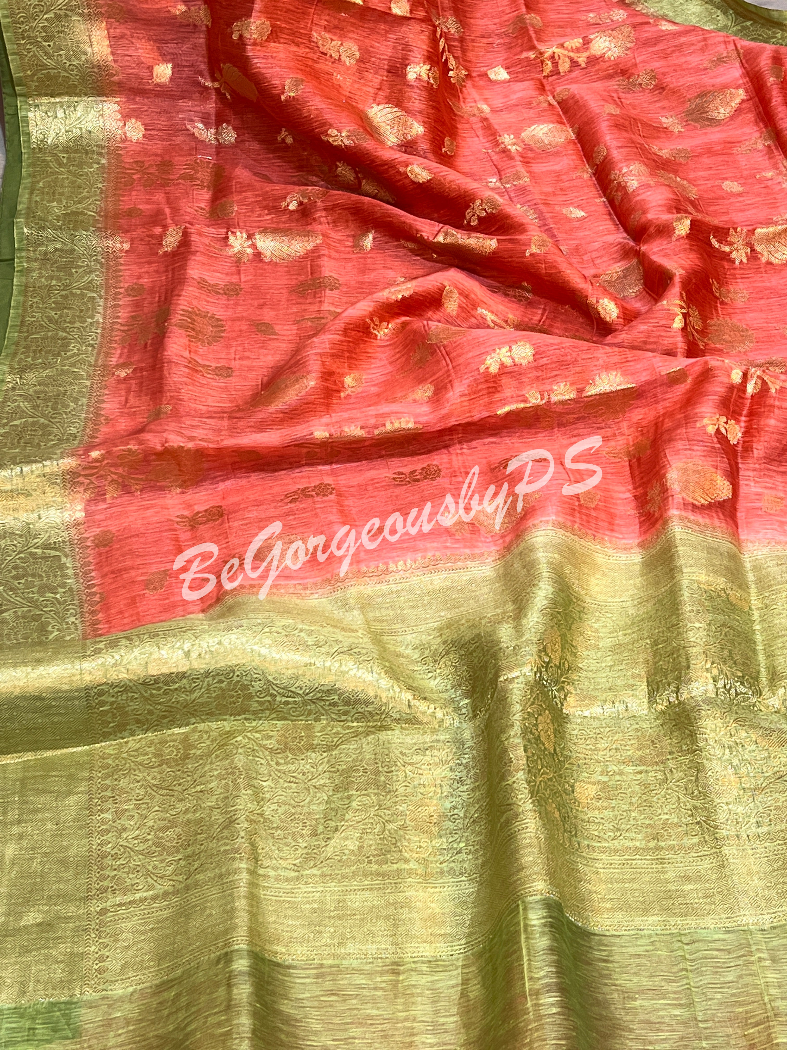 JAMDANI SILK ORANGE GREEN SAREE