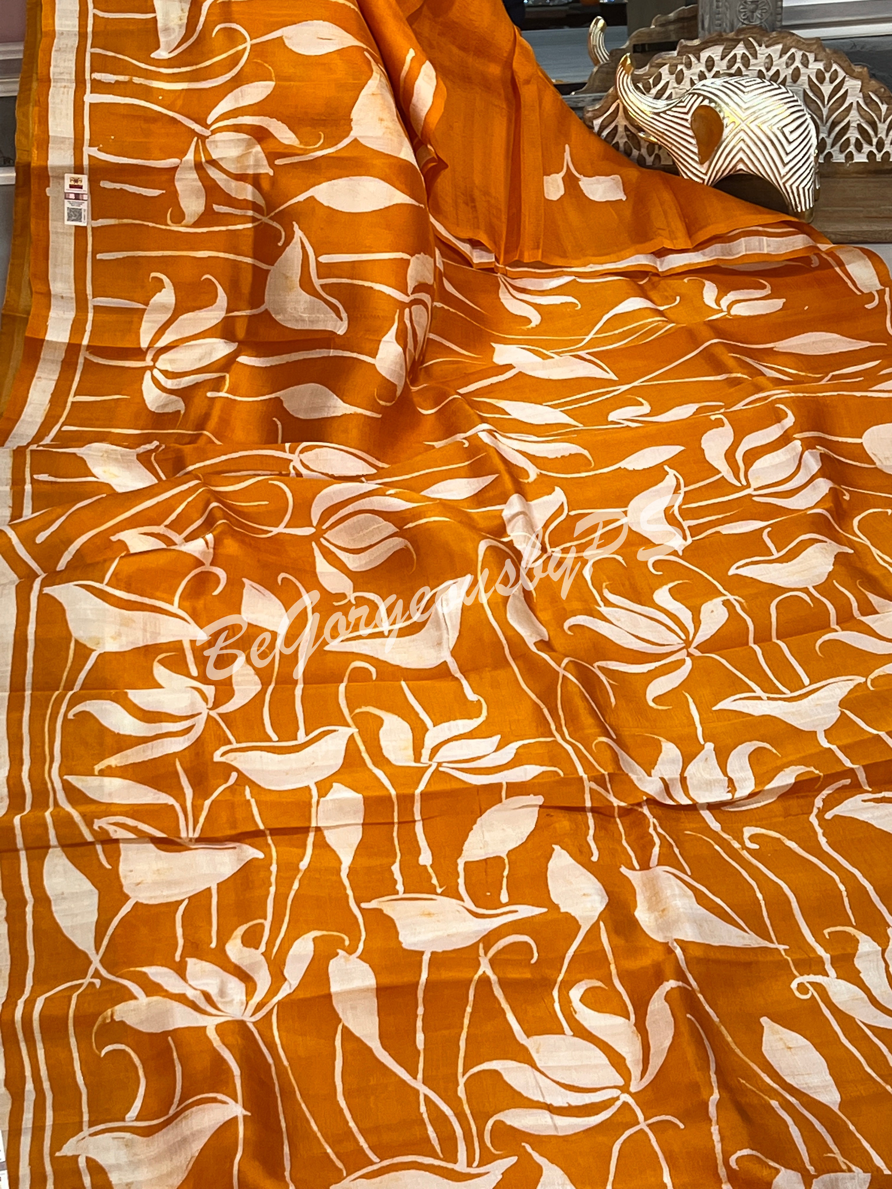 MURSHIDABAD BATIK PRINTED MUSTARD SAREE