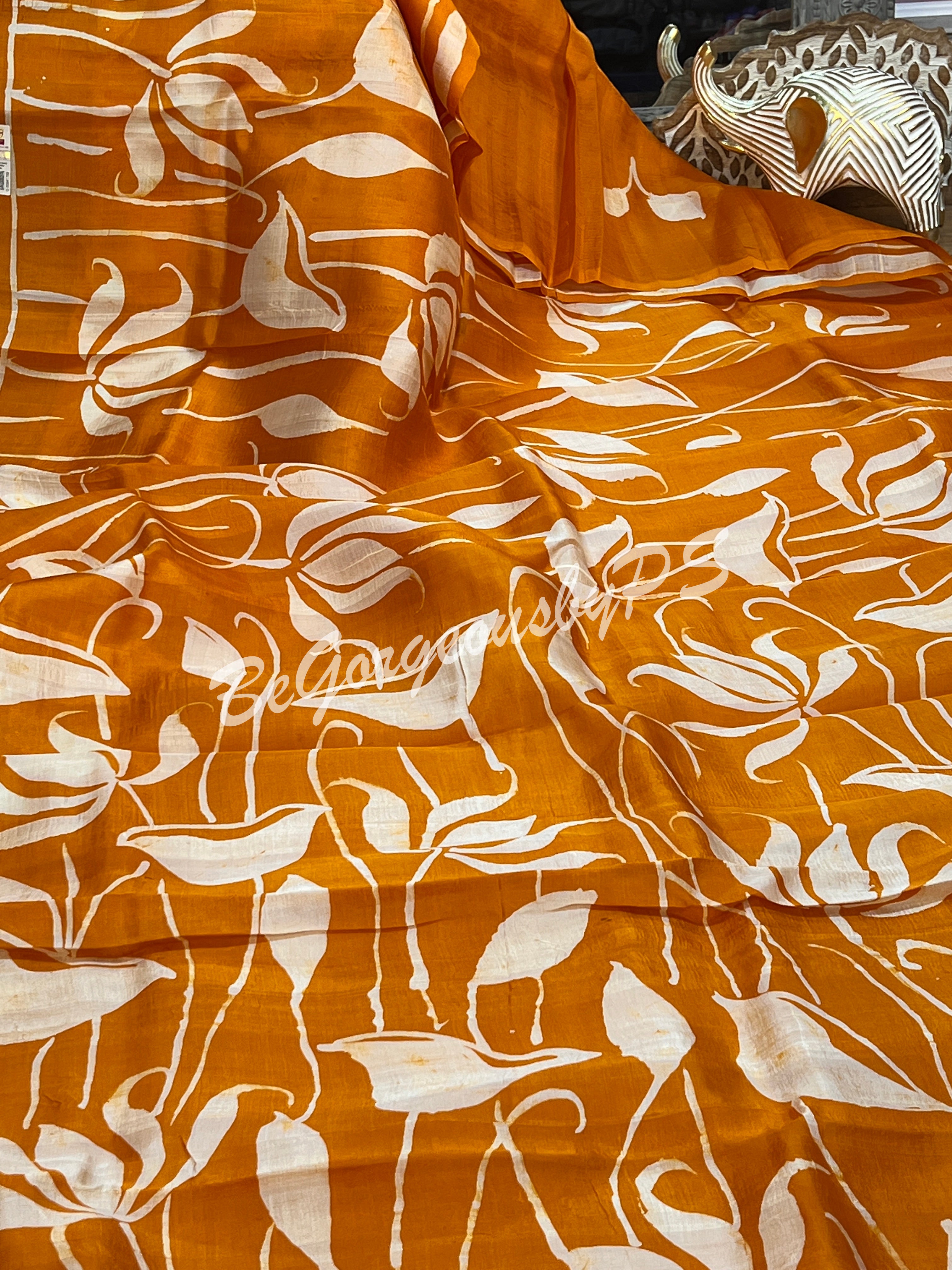 MURSHIDABAD BATIK PRINTED MUSTARD SAREE