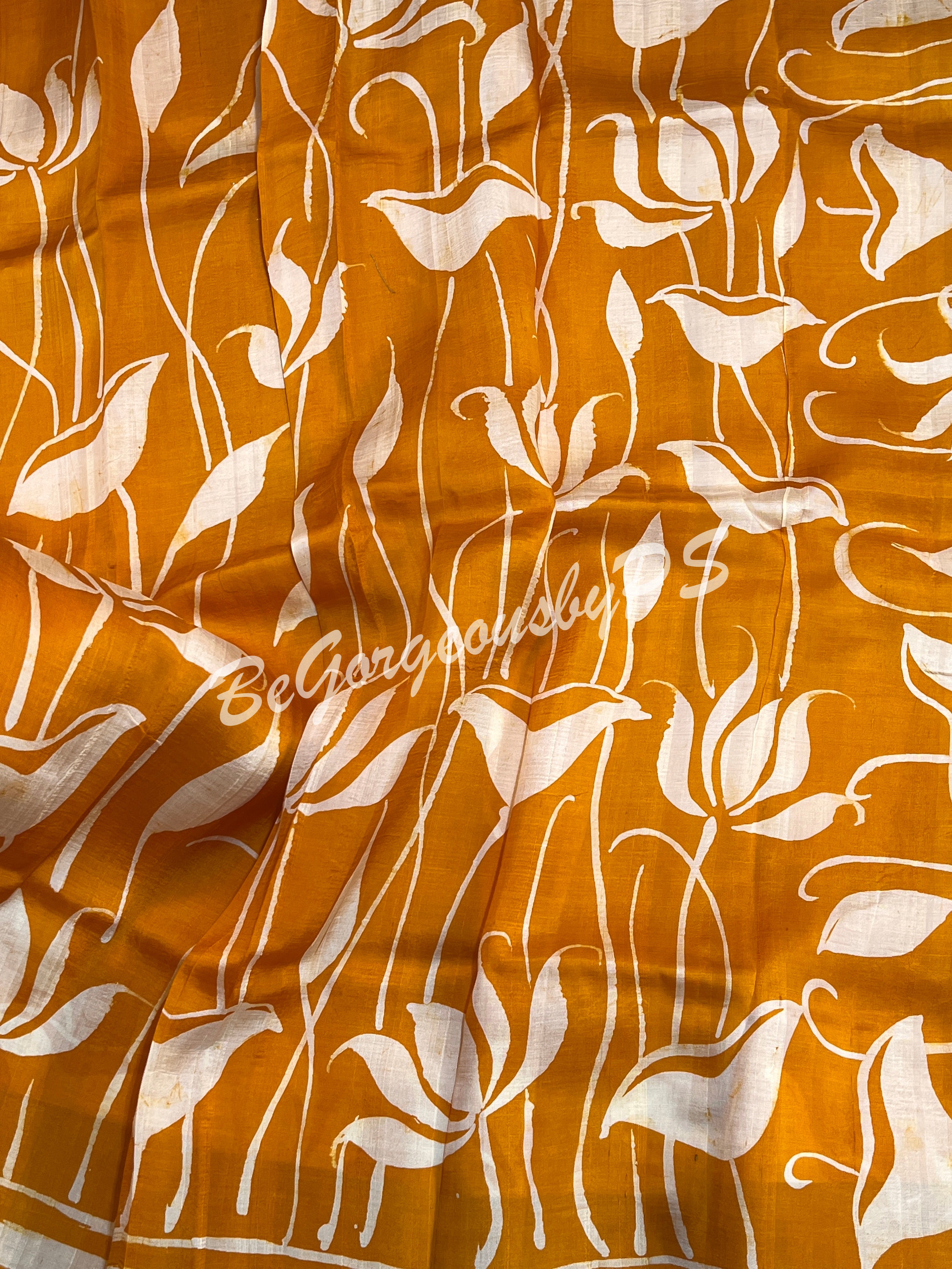 MURSHIDABAD BATIK PRINTED MUSTARD SAREE