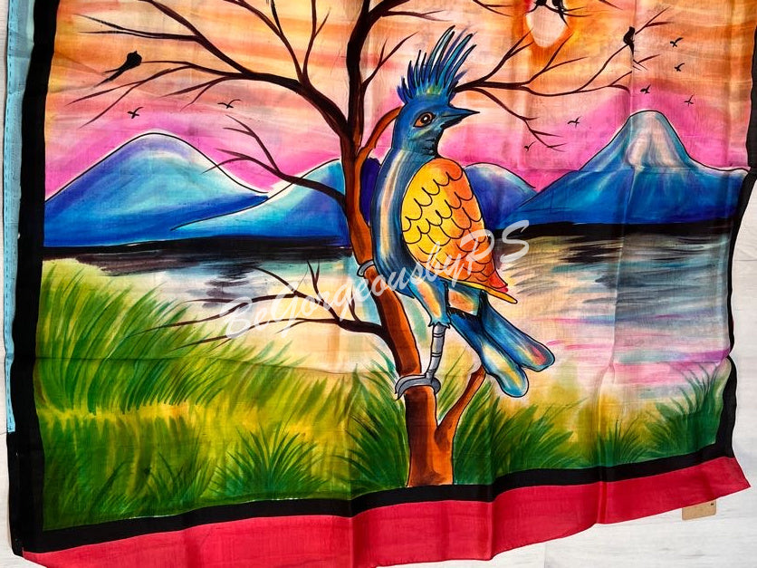 MURSHIDABAD HAND PAINTED RED PEACOCK SAREE