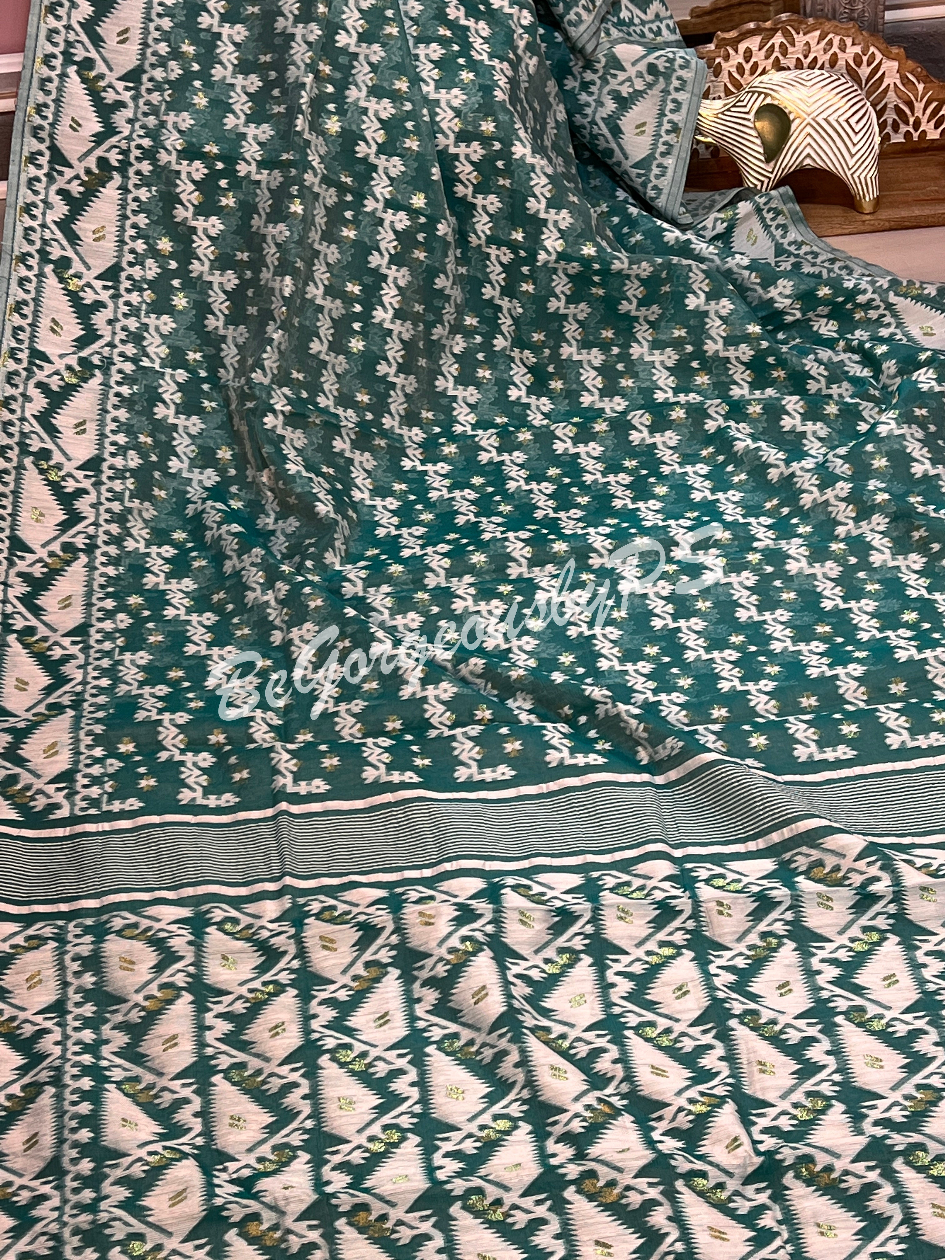 JAMDANI muslin cotton BU/BLUE SAREE