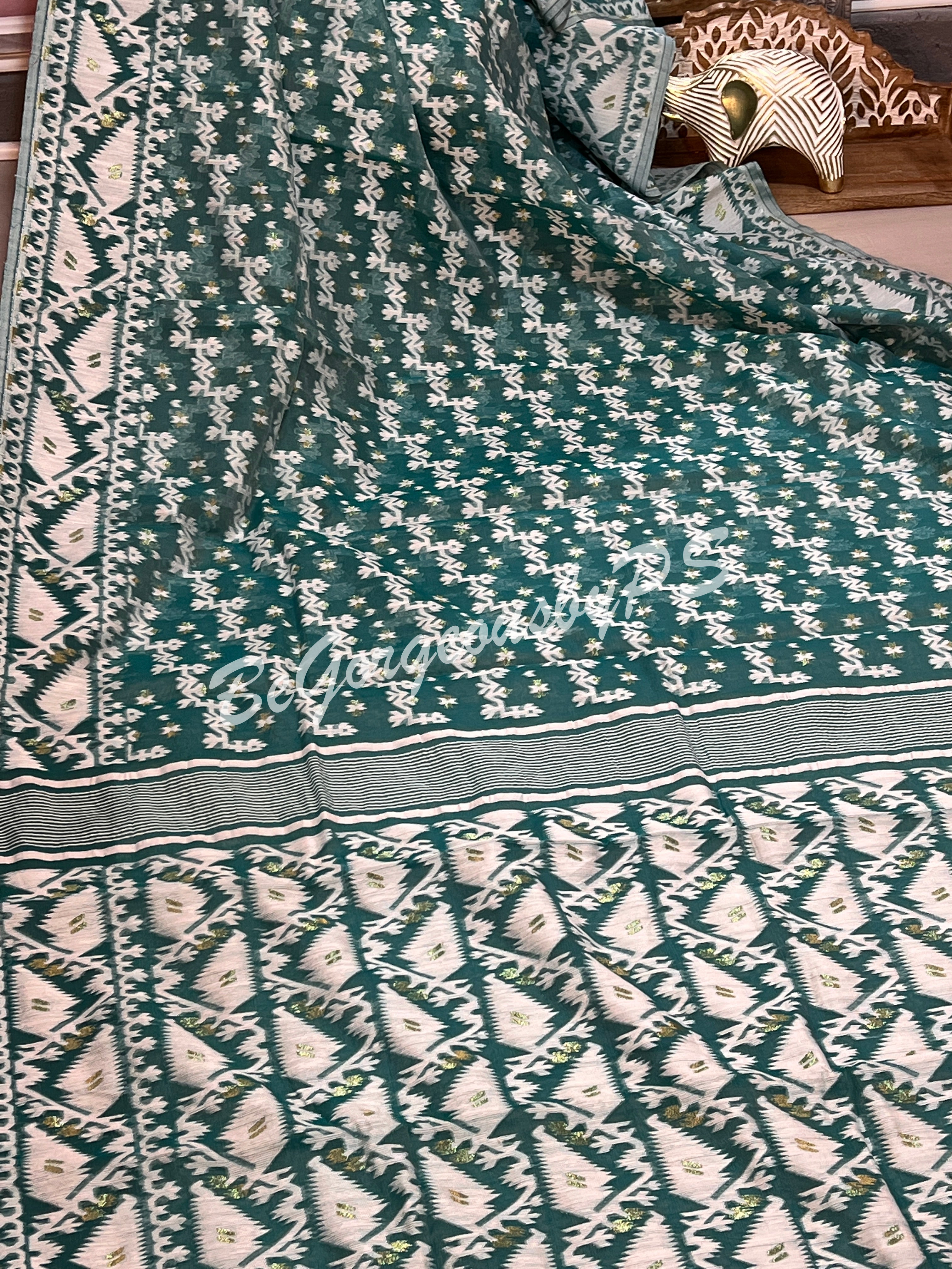 JAMDANI muslin cotton BU/BLUE SAREE