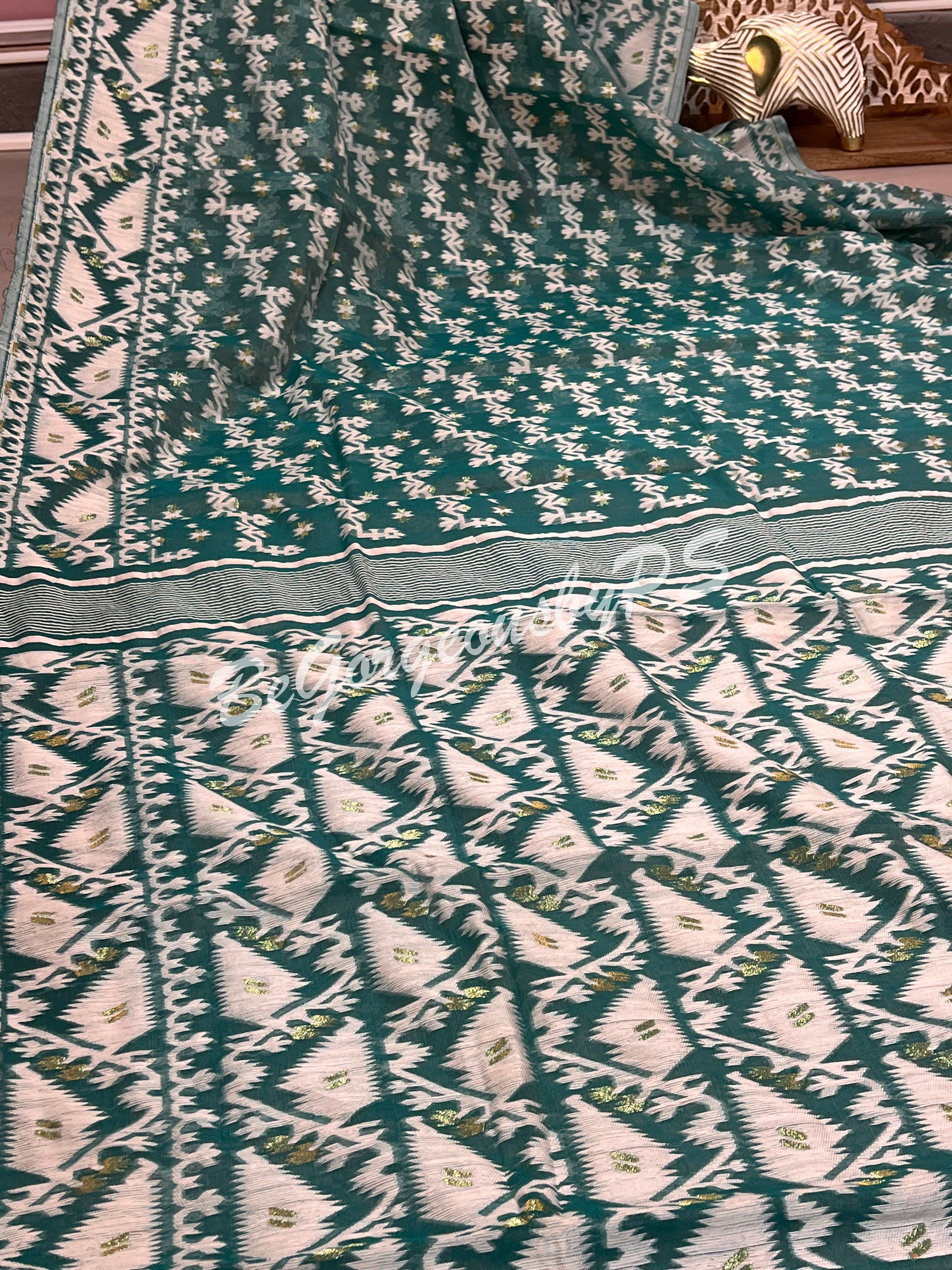 JAMDANI muslin cotton BU/BLUE SAREE