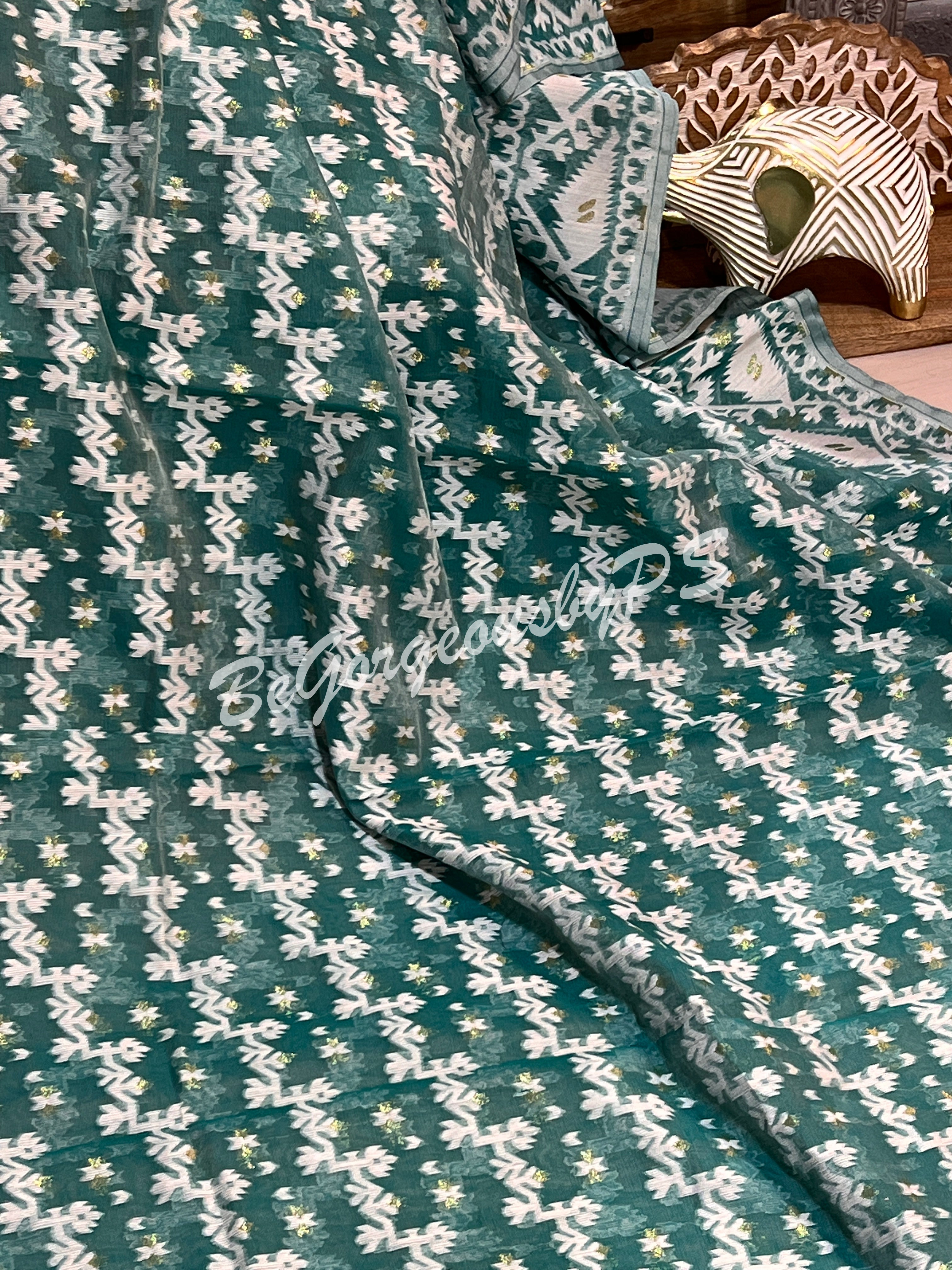 JAMDANI muslin cotton BU/BLUE SAREE