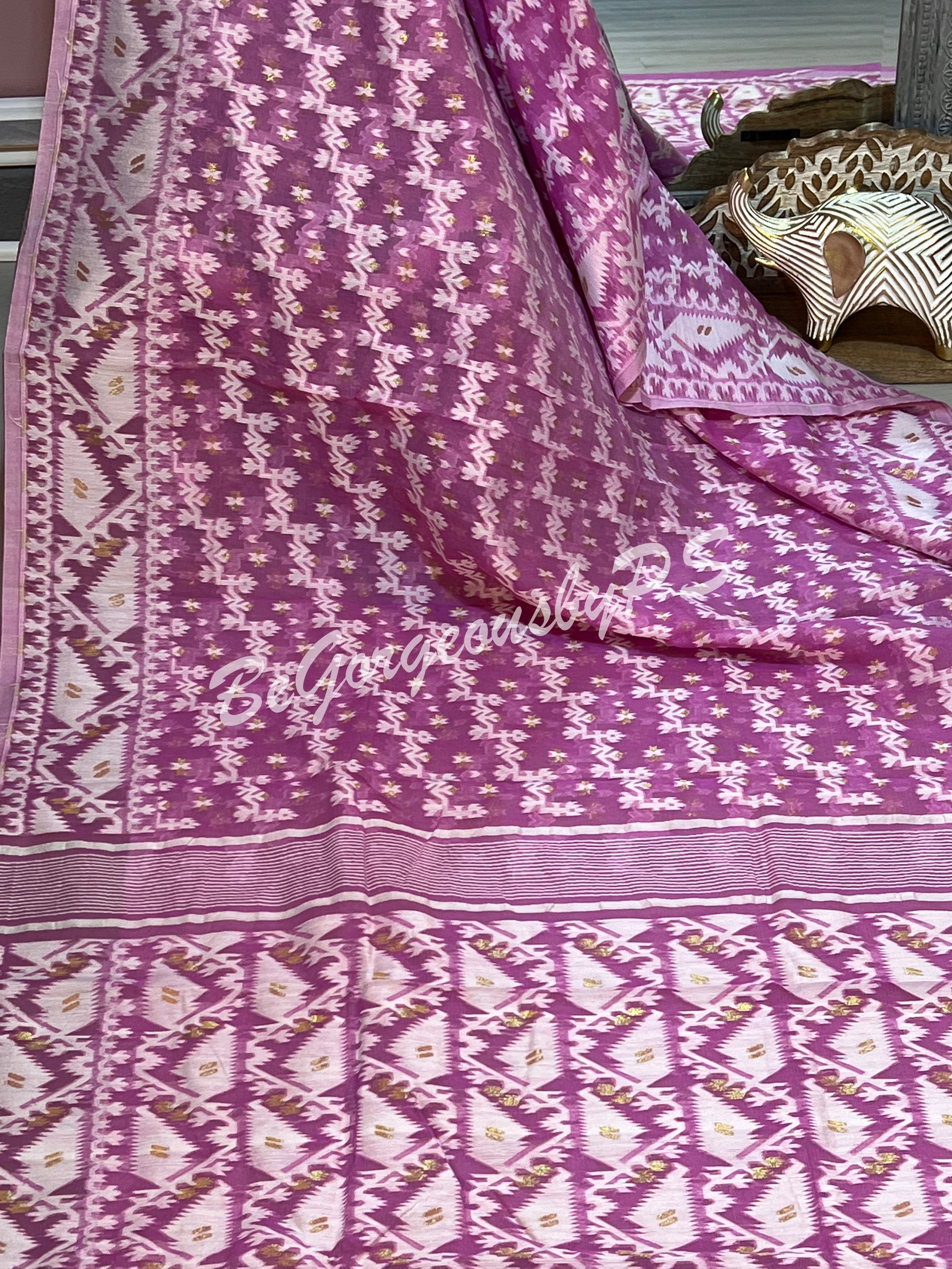 JAMDANI HALF SILK LAVENDER SAREE