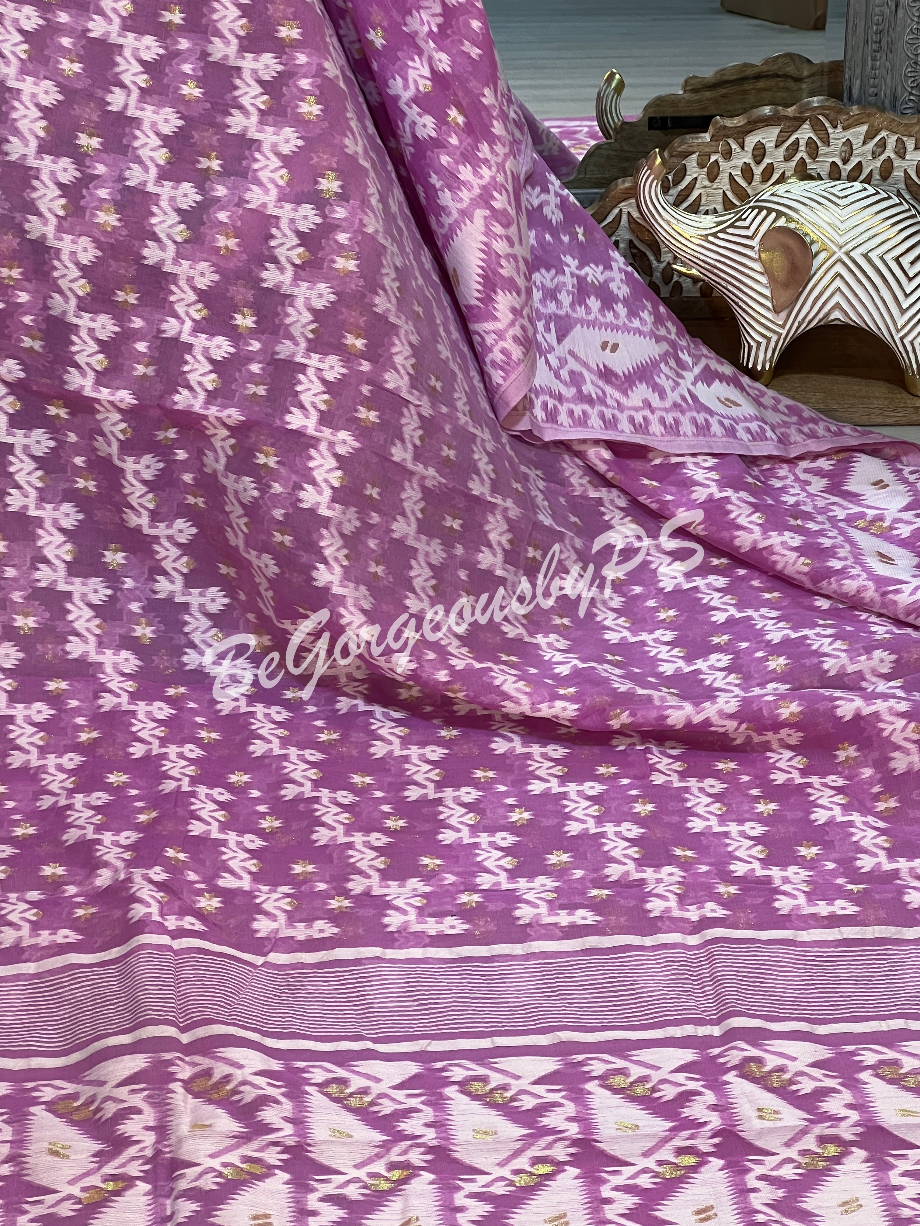 JAMDANI HALF SILK LAVENDER SAREE