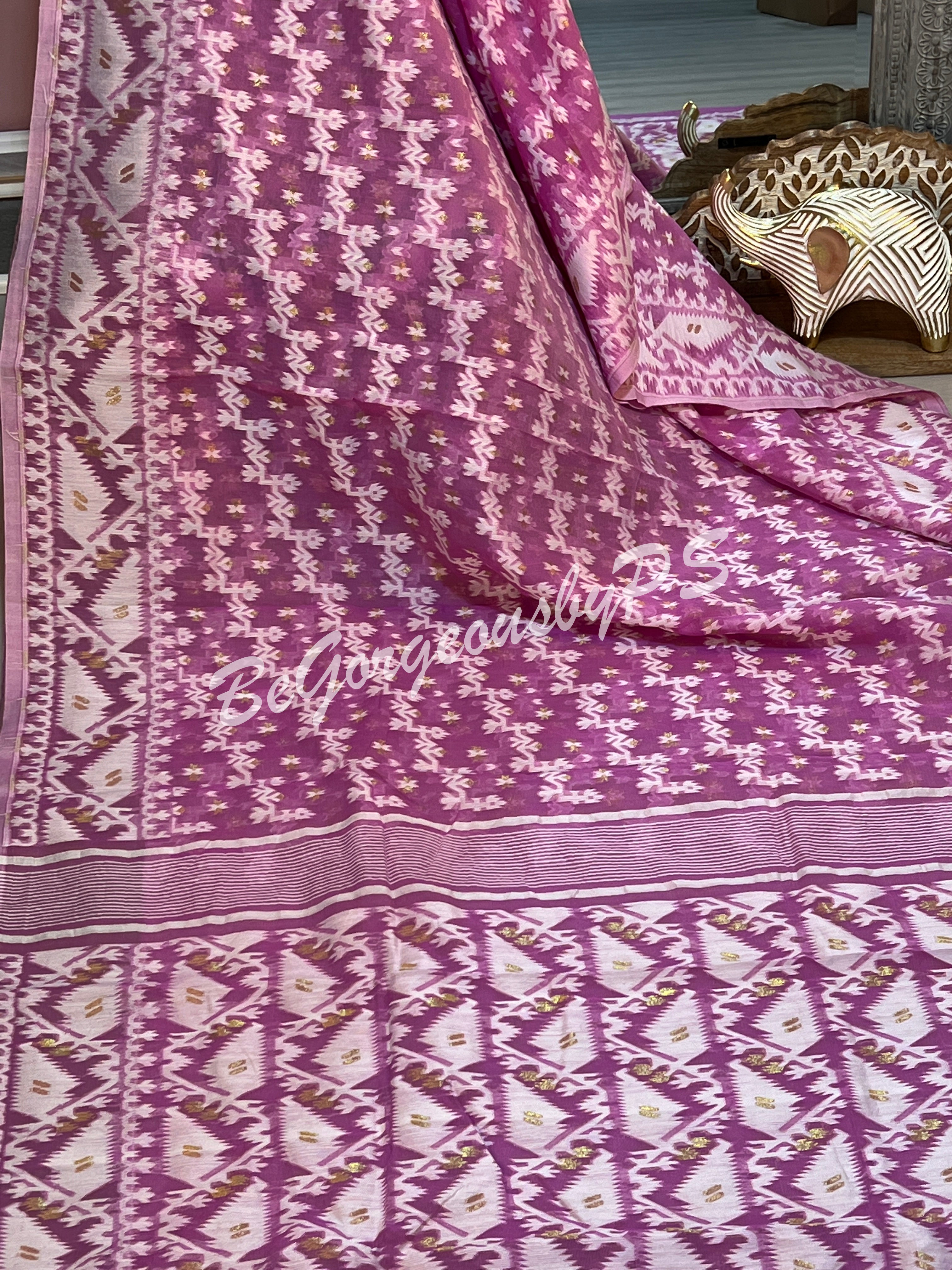 JAMDANI HALF SILK LAVENDER SAREE