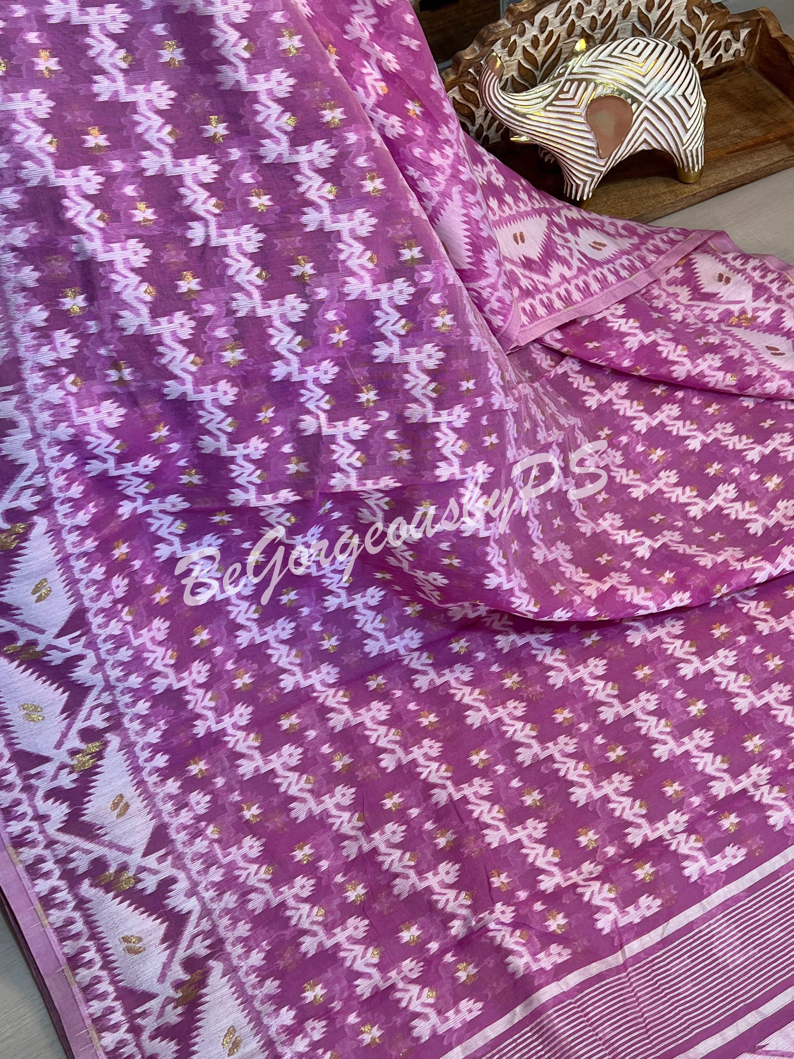 JAMDANI HALF SILK LAVENDER SAREE