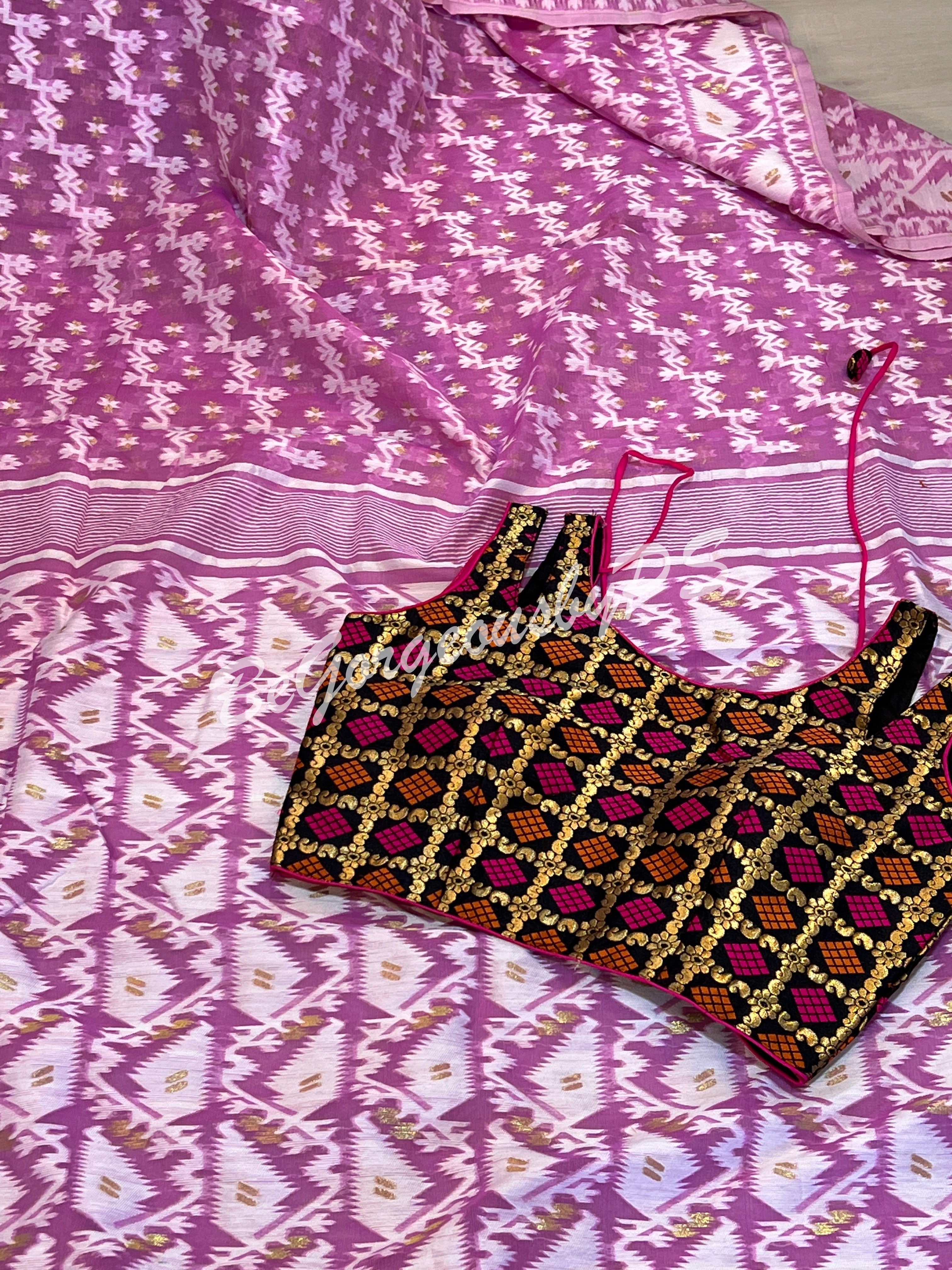 JAMDANI HALF SILK LAVENDER SAREE