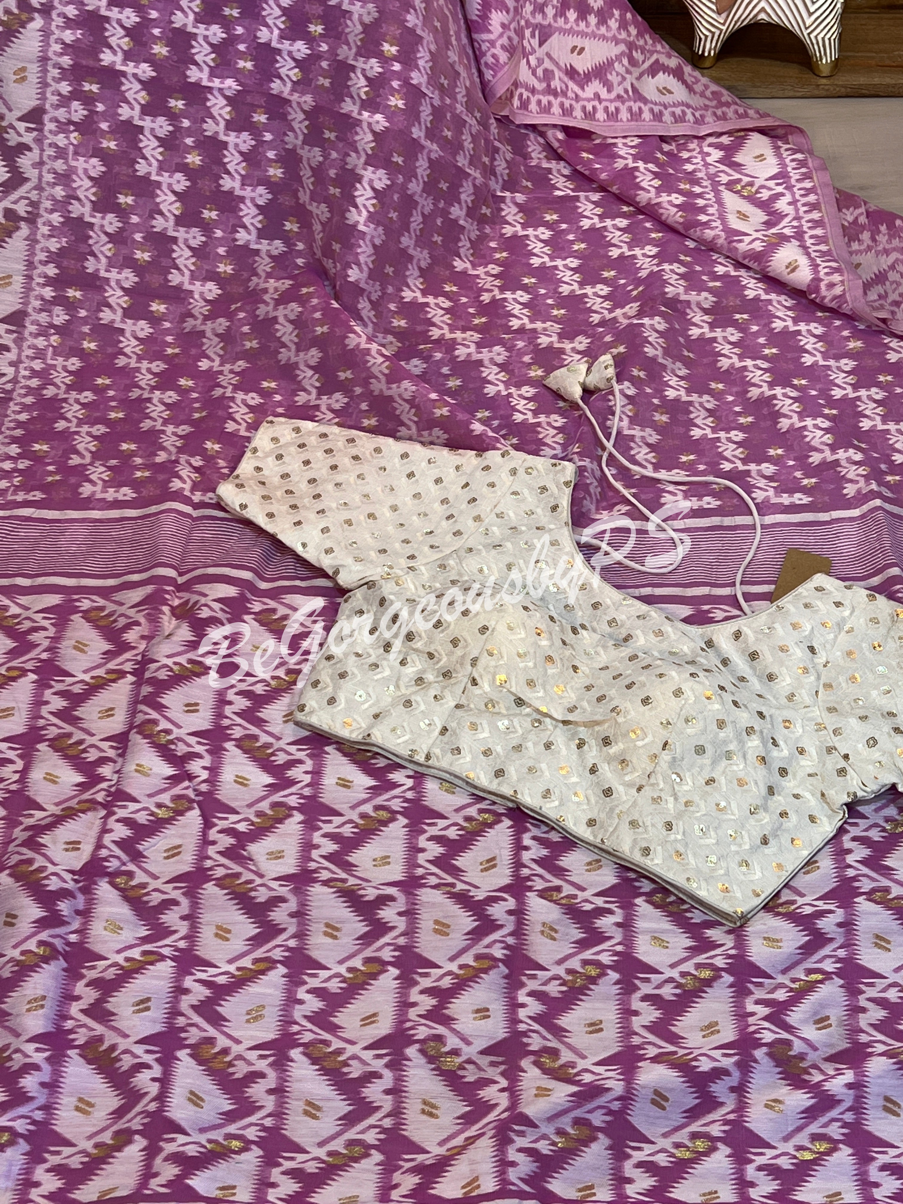 JAMDANI HALF SILK LAVENDER SAREE
