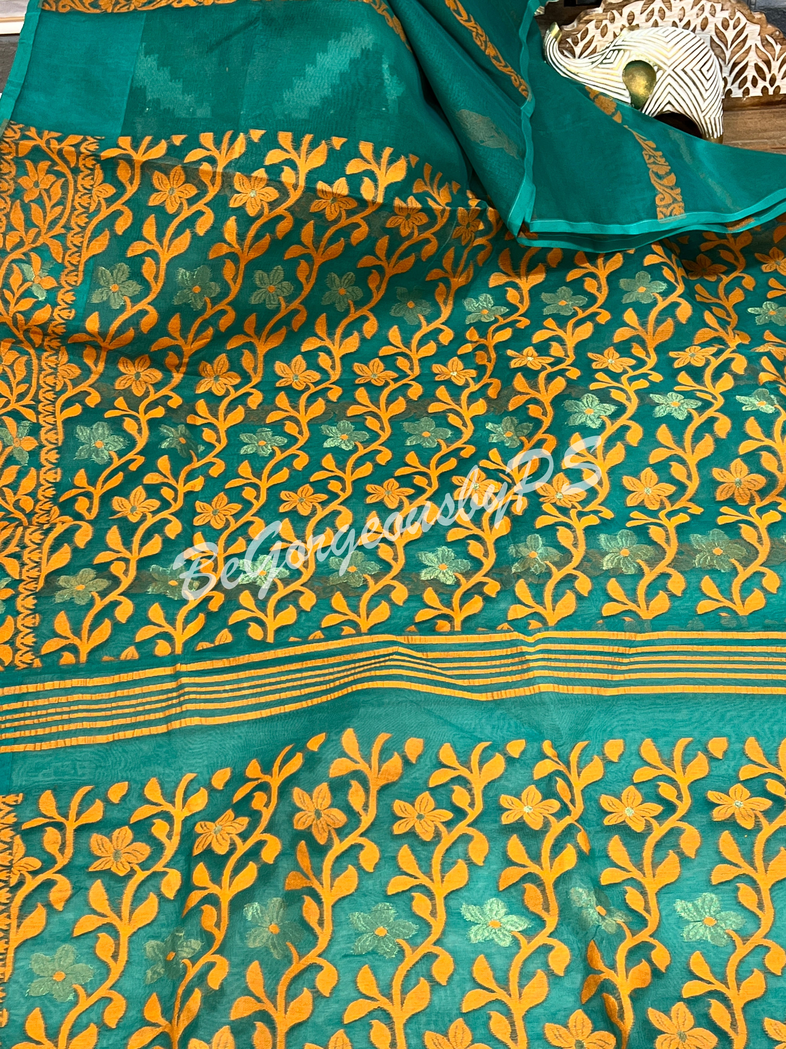 JAMDANI DHAKAI GREEN SAREE