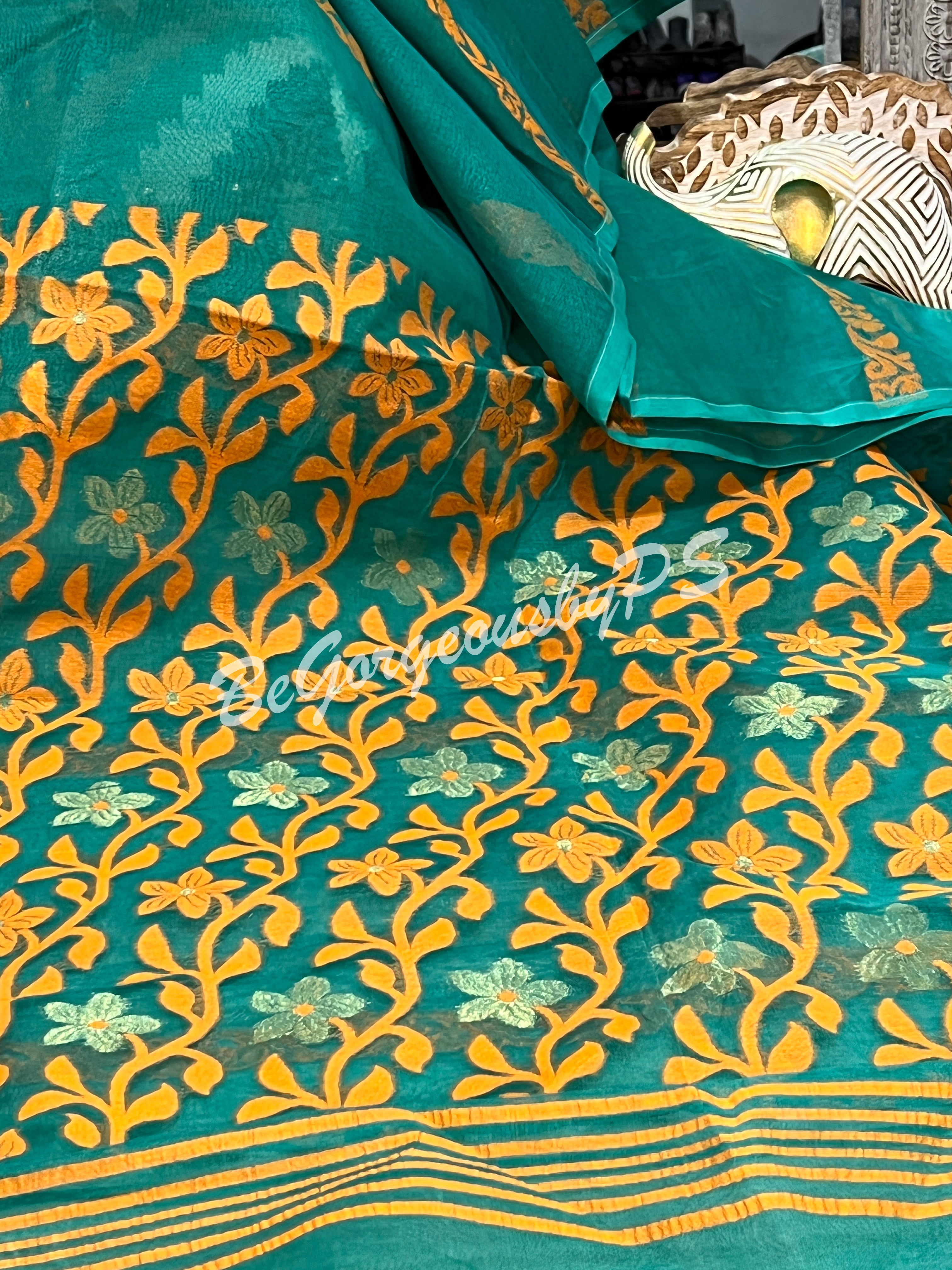 JAMDANI DHAKAI GREEN SAREE
