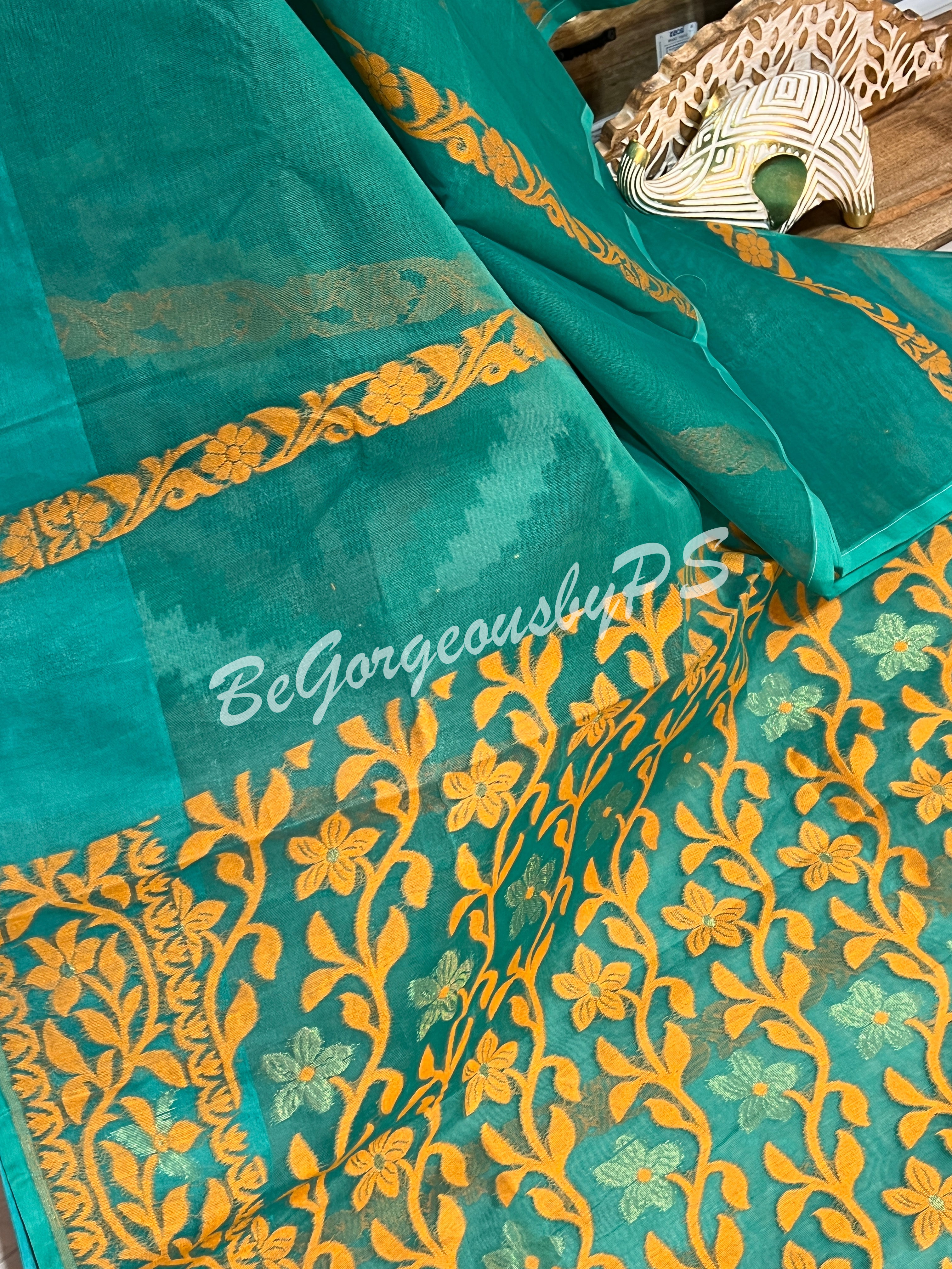 JAMDANI DHAKAI GREEN SAREE
