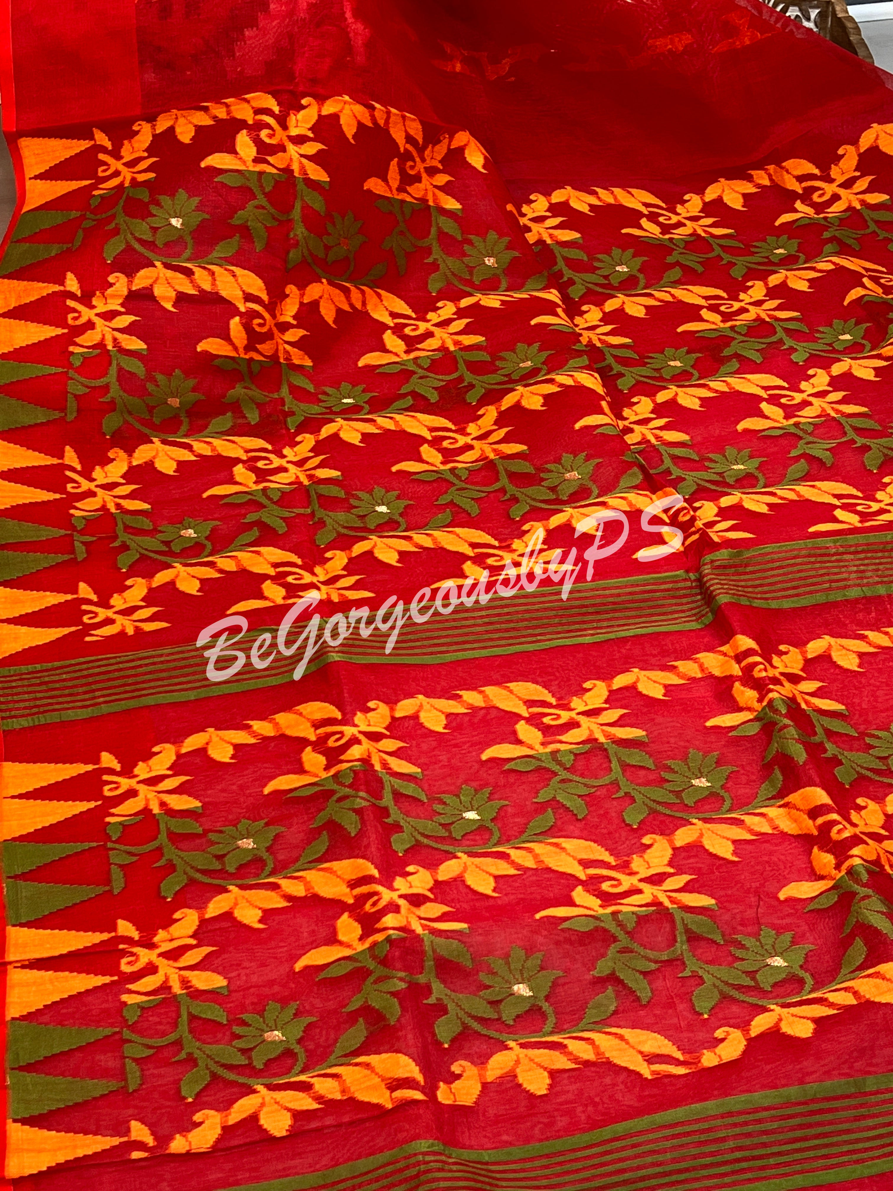 JAMDANI DHAKAI RED SAREE
