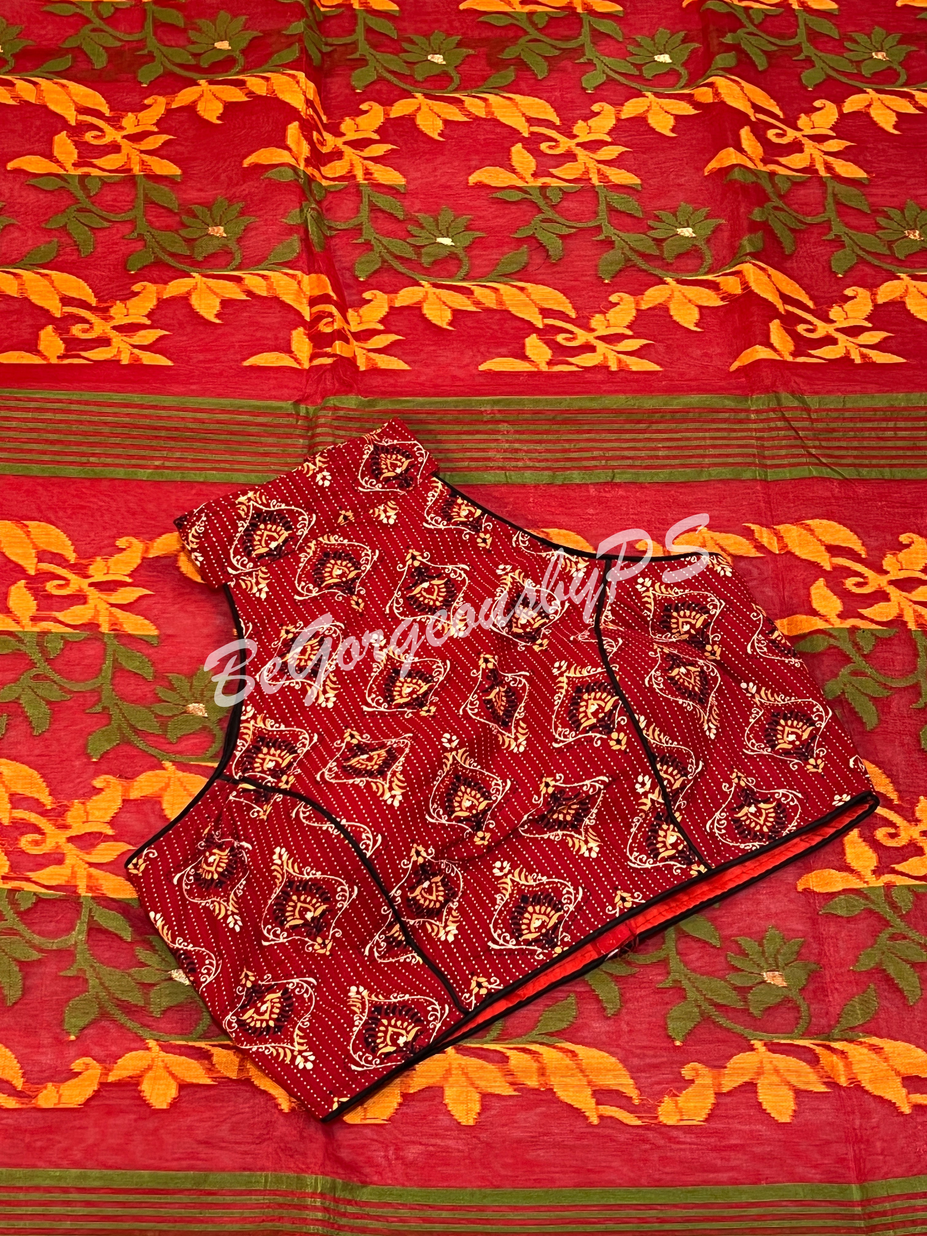 JAMDANI DHAKAI RED SAREE