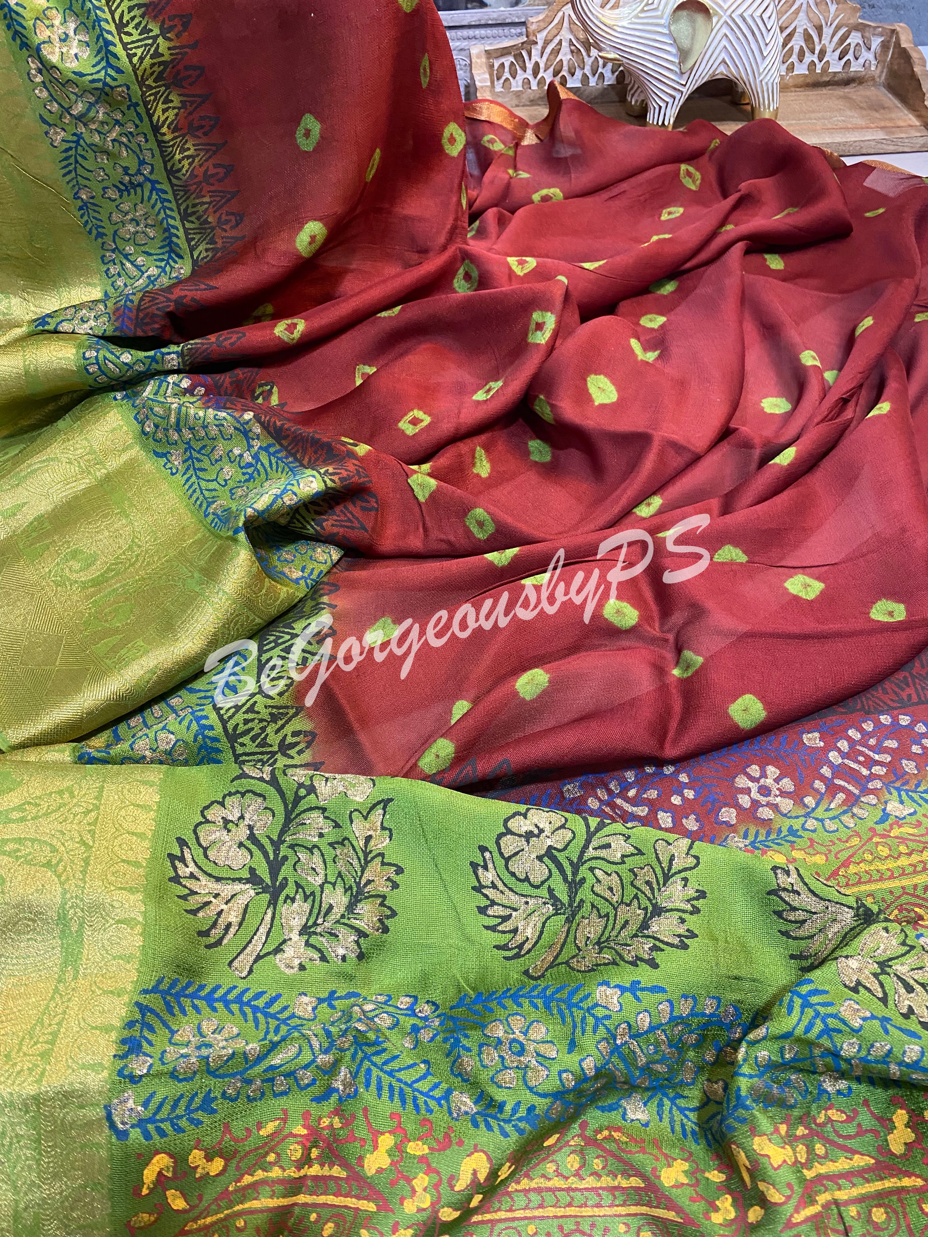 JUTE SILK BANDHANI PRINTED RED