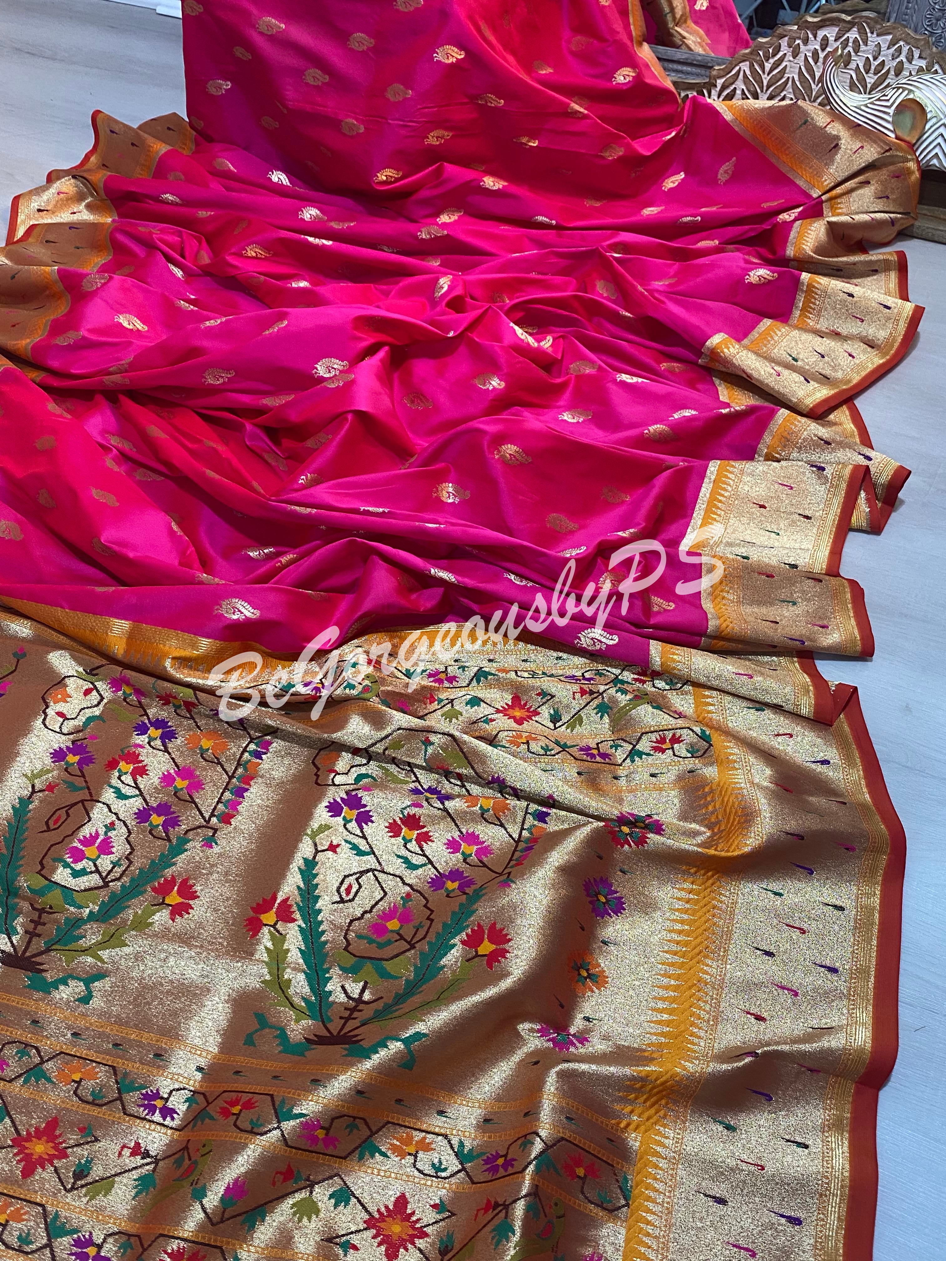 MOONGA SILK GADWAL PATTERN PAITHANI MUNIYA PINK