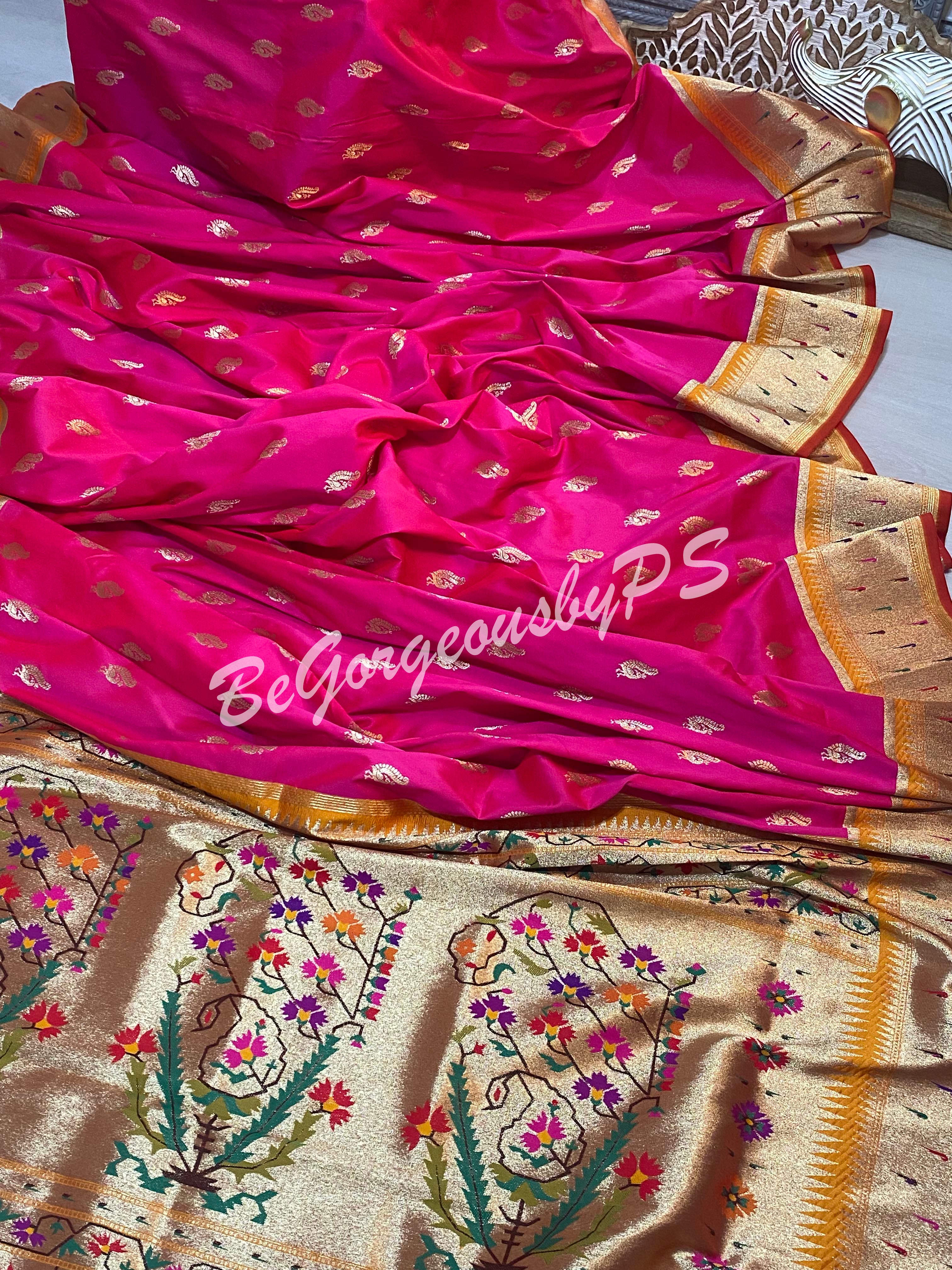 MOONGA SILK GADWAL PATTERN PAITHANI MUNIYA PINK