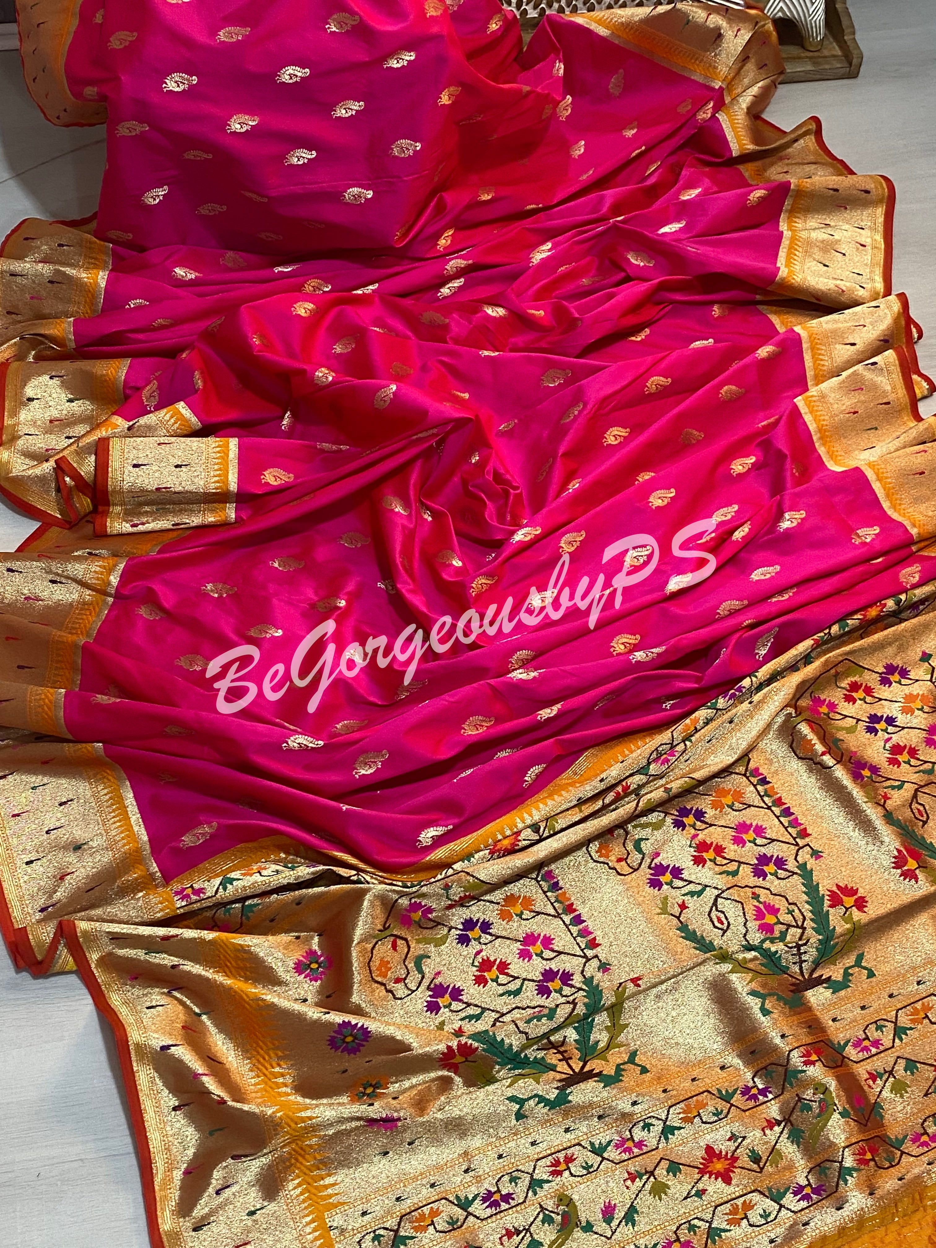 MOONGA SILK GADWAL PATTERN PAITHANI MUNIYA PINK