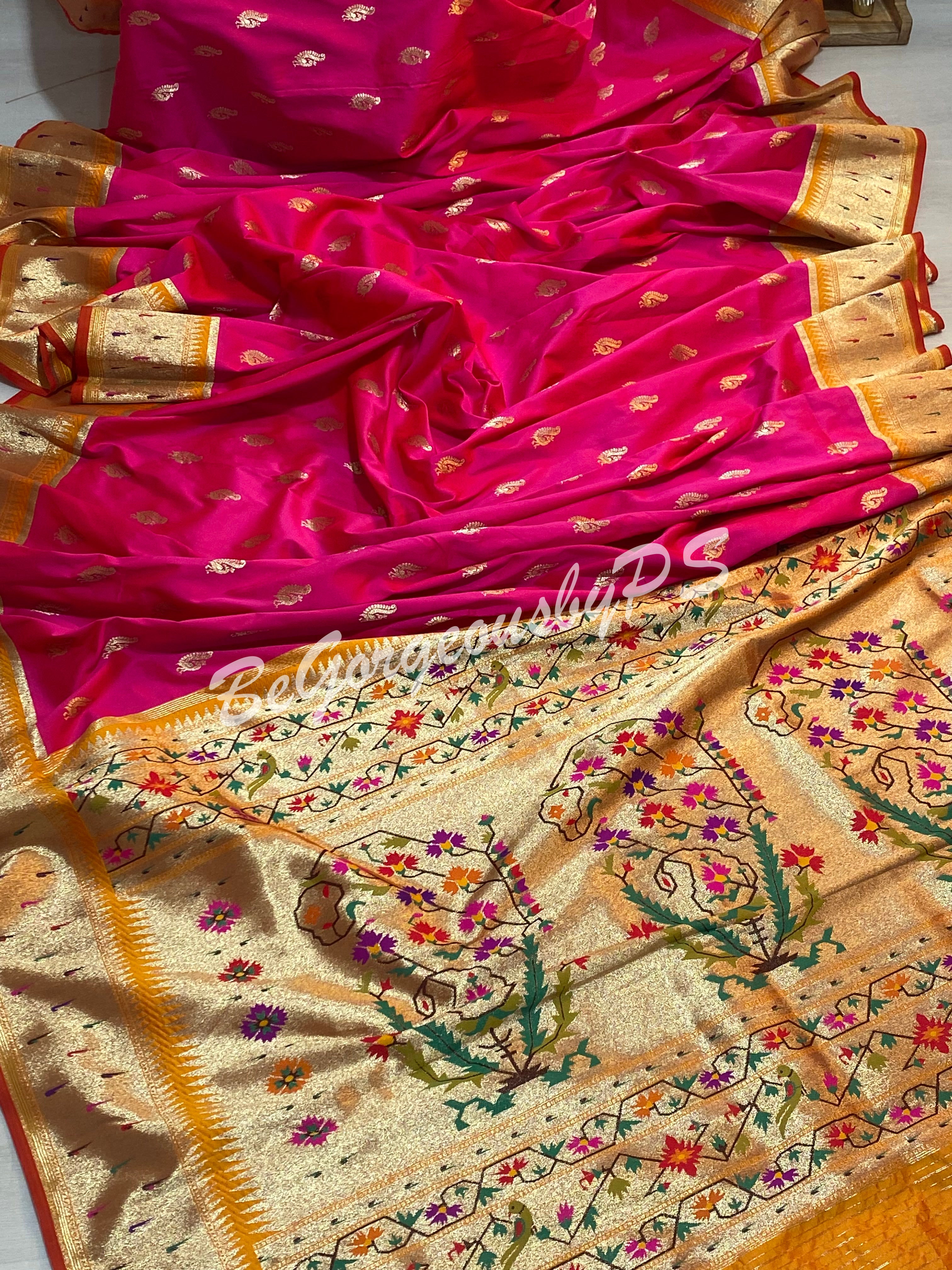 MOONGA SILK GADWAL PATTERN PAITHANI MUNIYA PINK