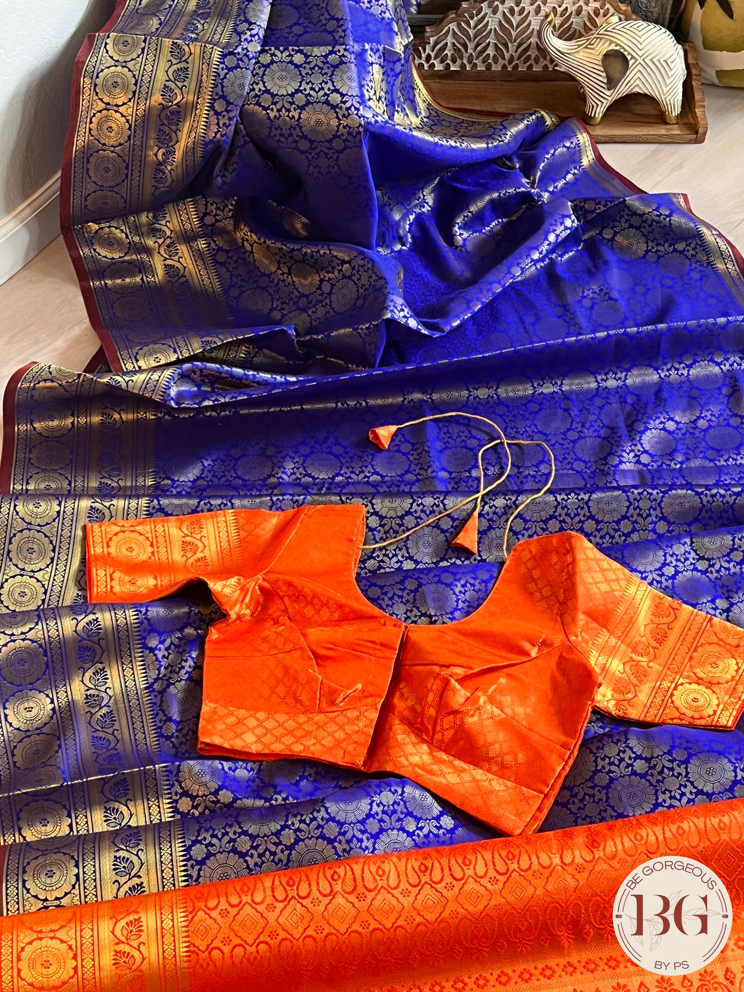 SOFT SILK SOFT SILK ORANGE BLUE with stitched blouse