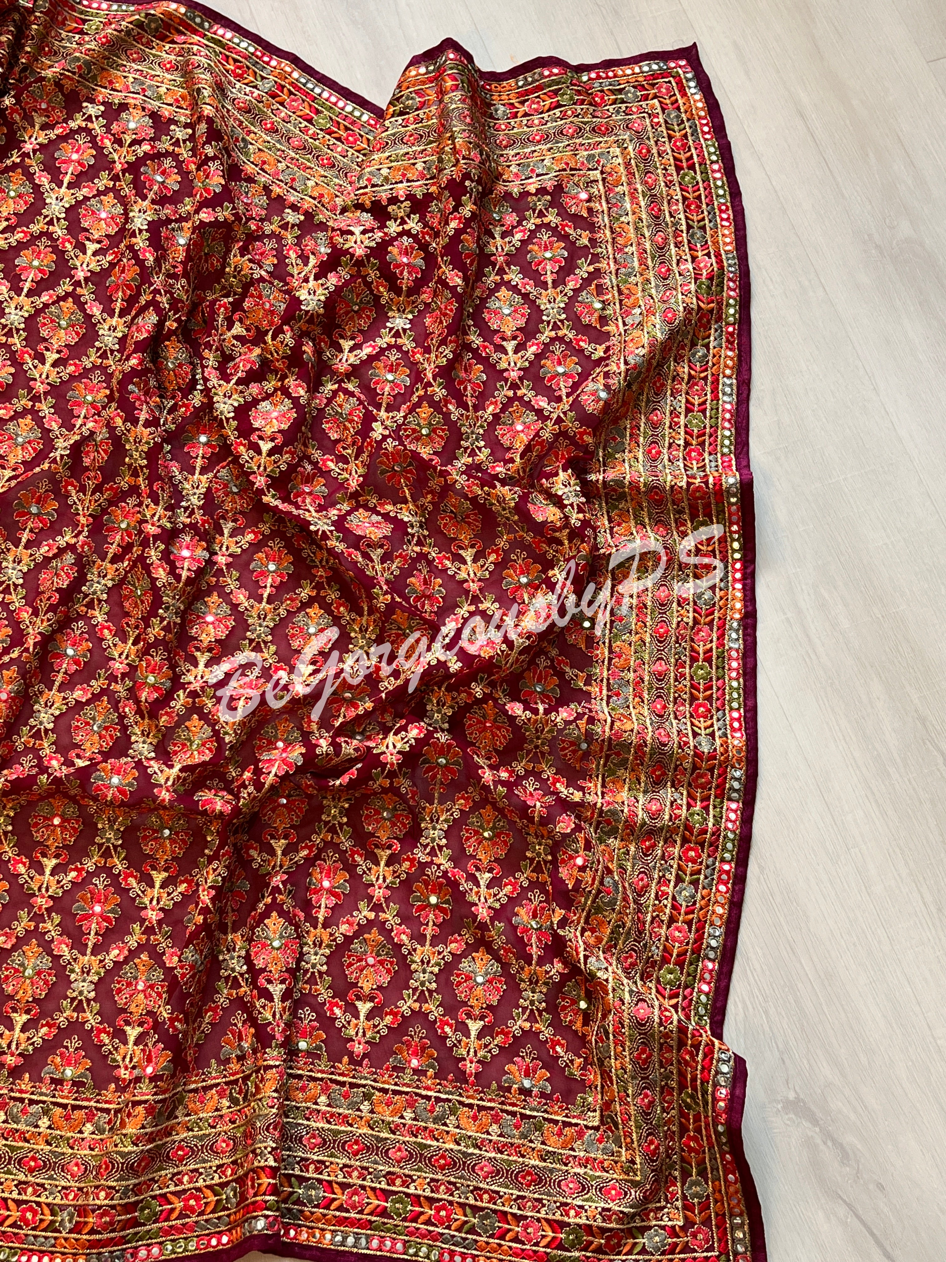 Kashmiri inspired embroidery georgette saree with swarovski work - Wine