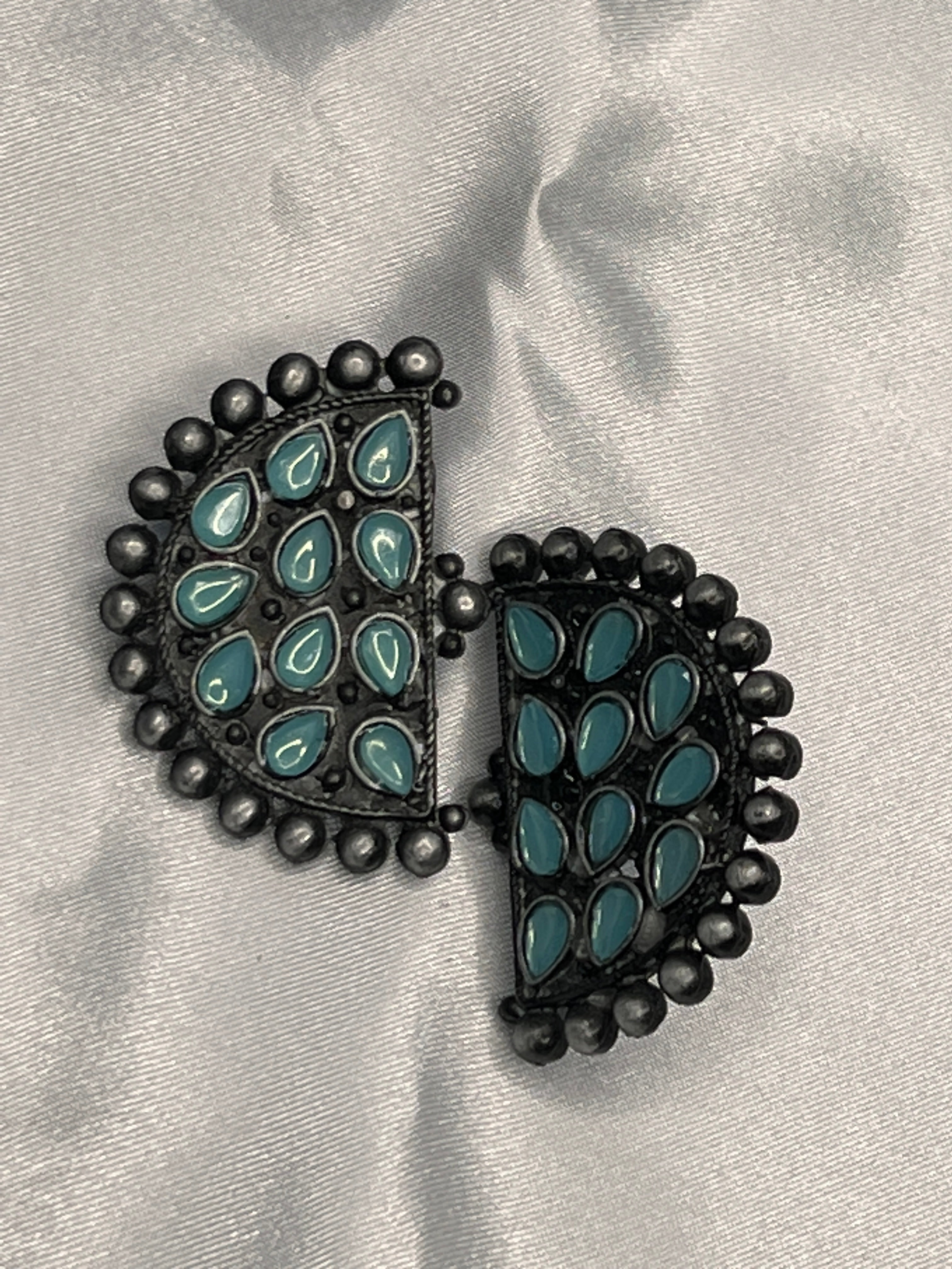 German Silver oxidized Earrings semi circle