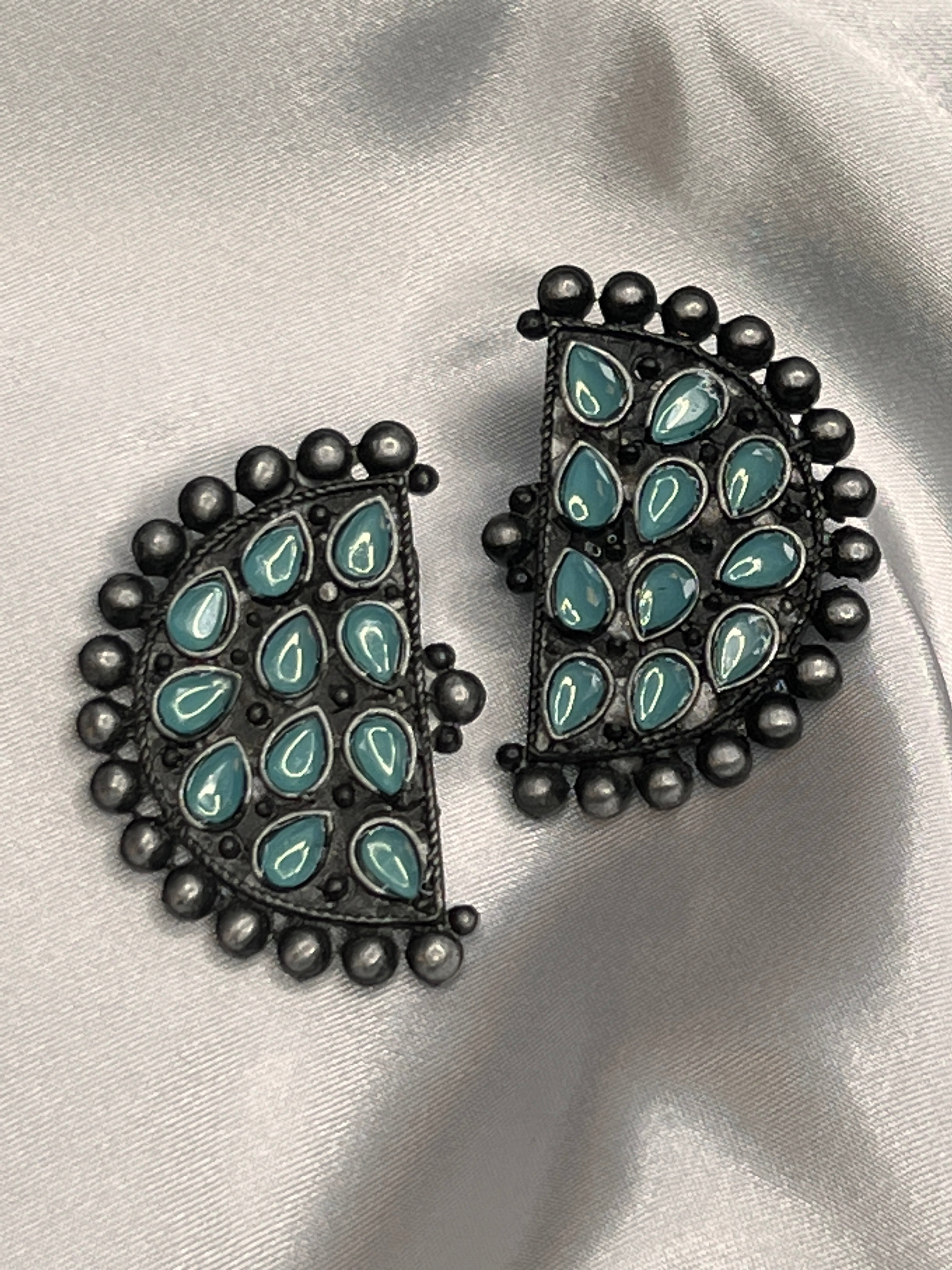 German Silver oxidized Earrings semi circle