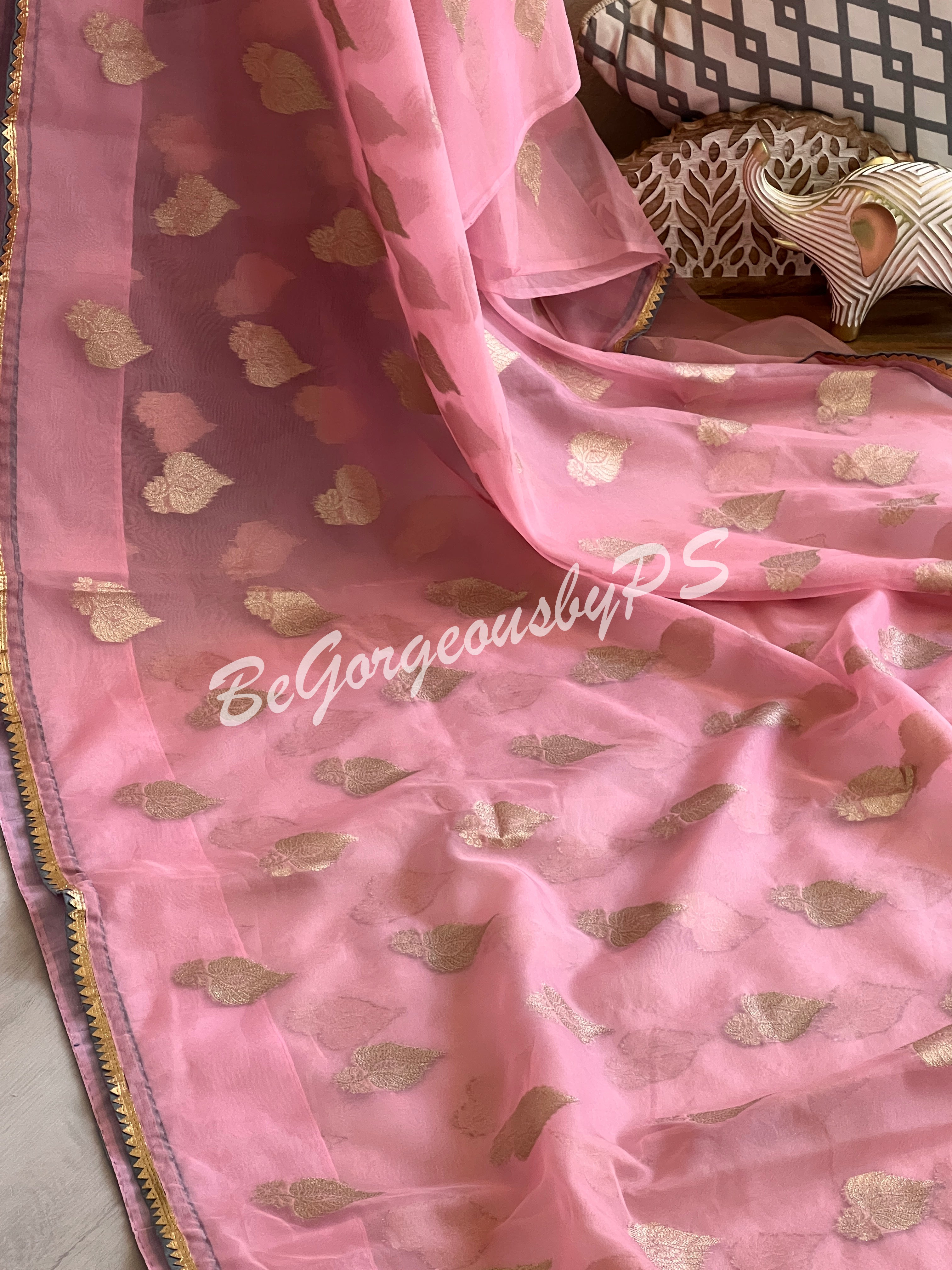 Organza with foil work Pink