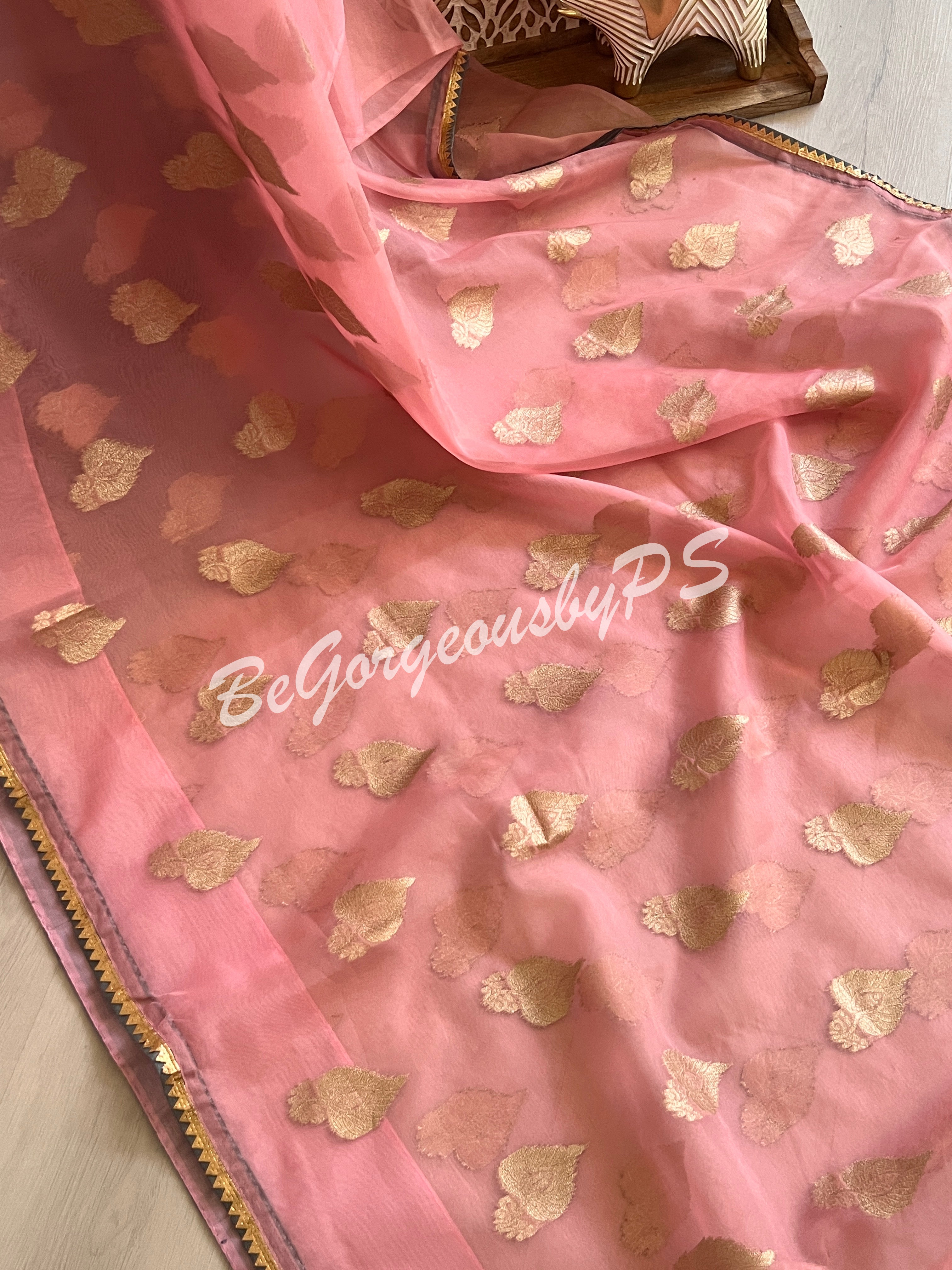 Organza with foil work Pink