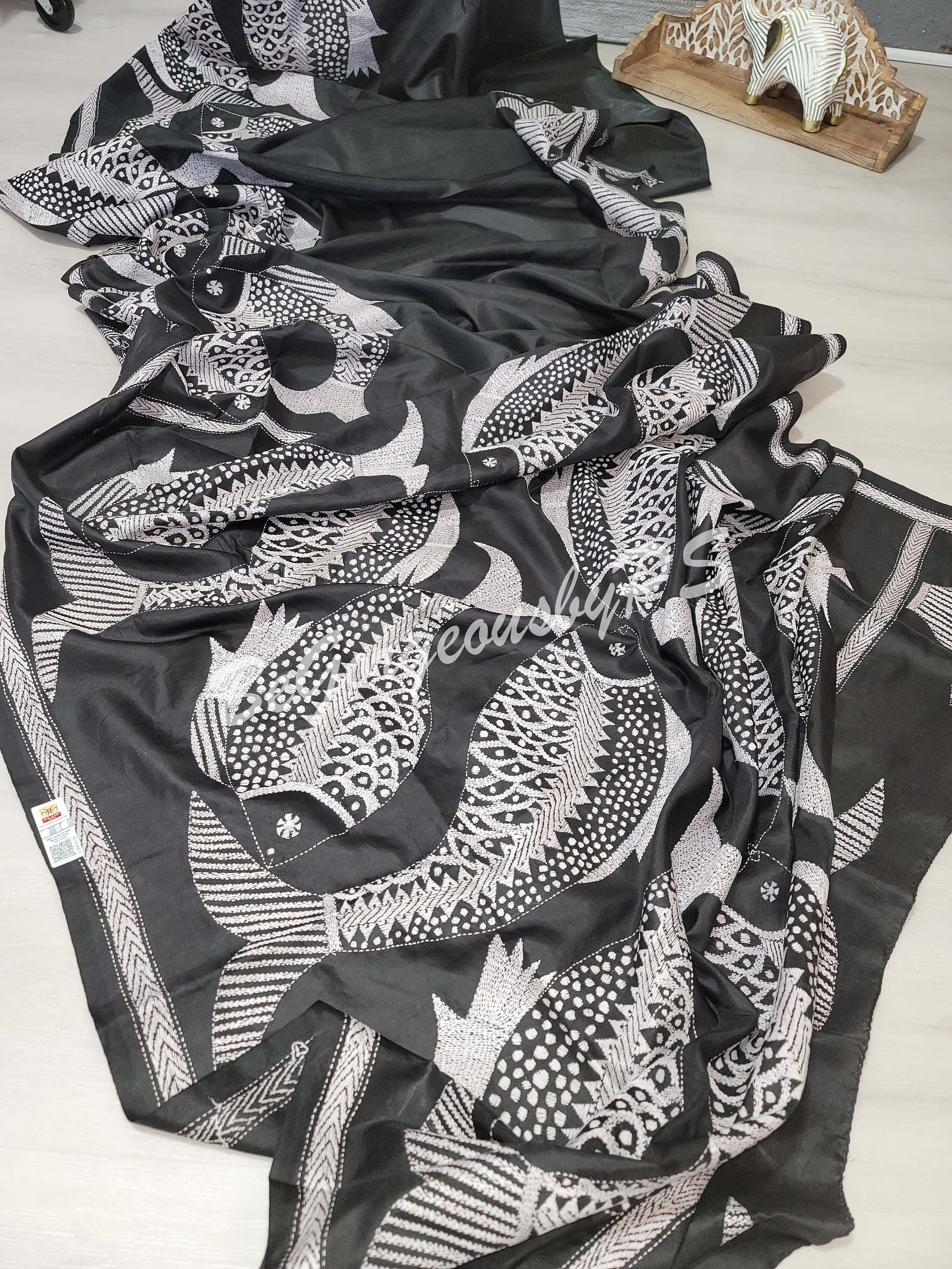 Kantha stitch on bangalore silk
