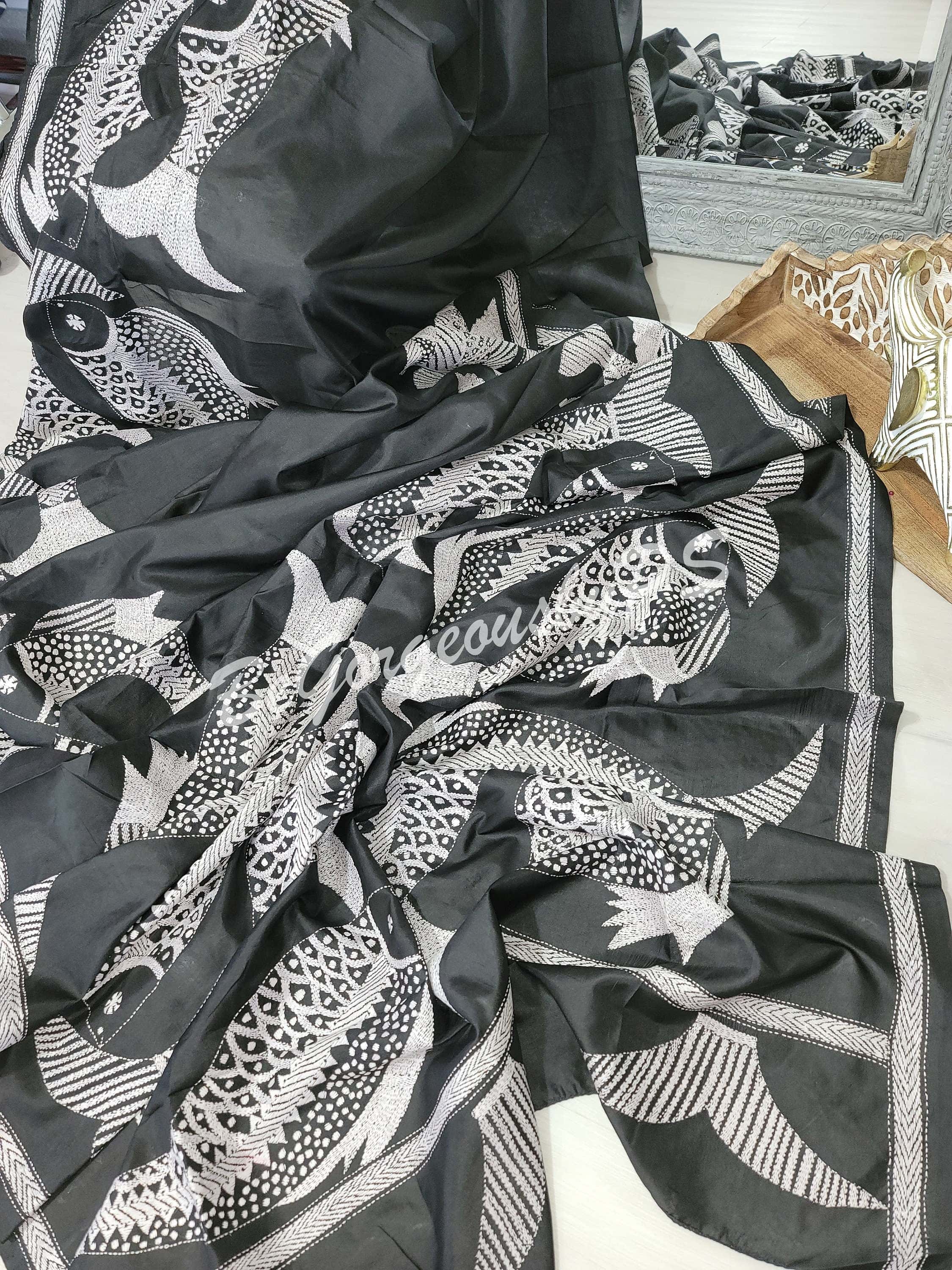 Kantha stitch on bangalore silk